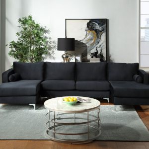 U-Shape Upholstered Couch with Modern Elegant Velvet Black