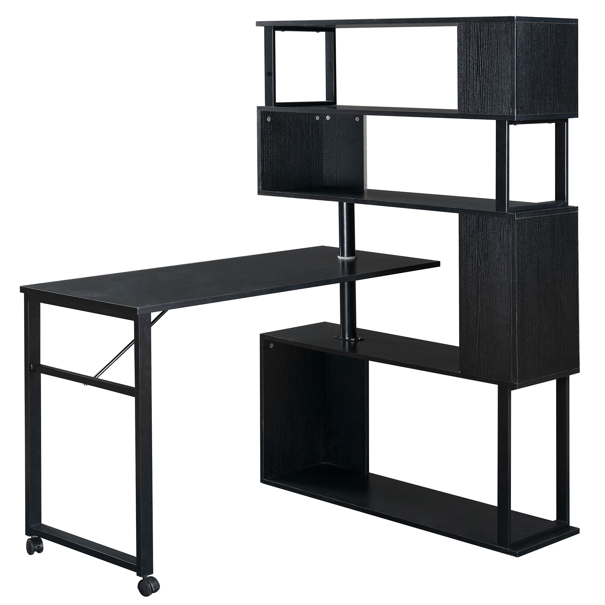 Home Office Rotating Computer Table With 5-Story Bookshelf - WF196079AAE