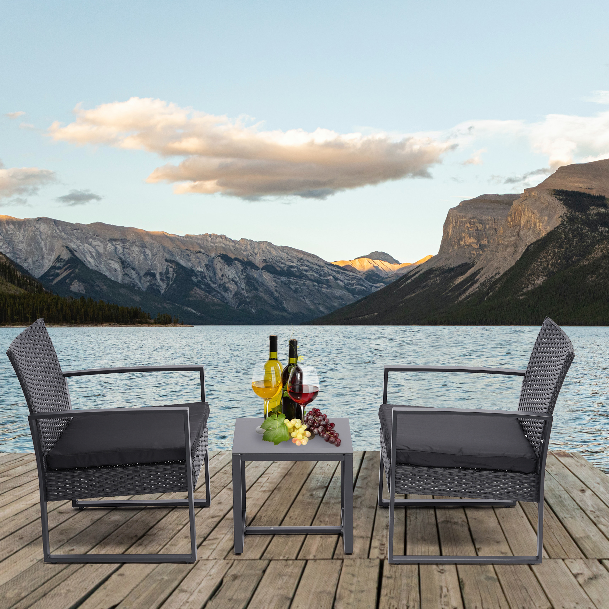 Modern 3 Pieces Patio Sets With Coffee Table