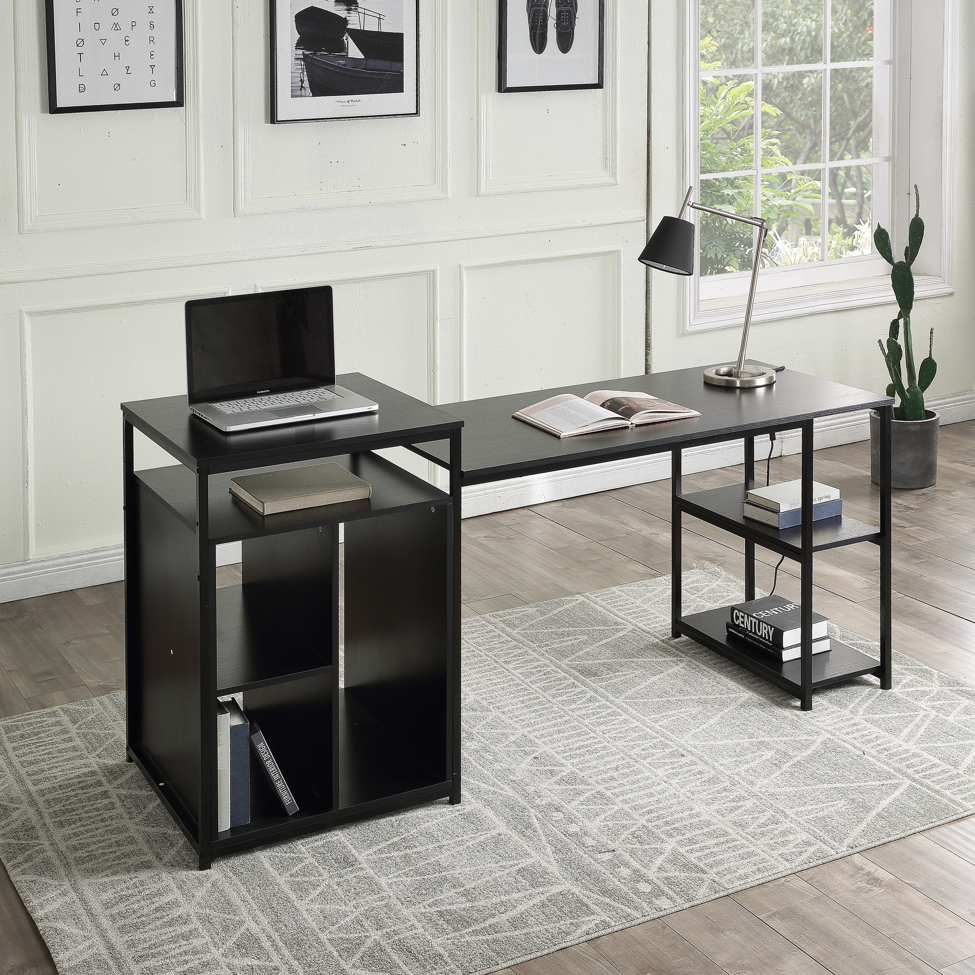 Home Office Computer Desk With Storage Shelf ,CPU Storage Space And Printer Stand