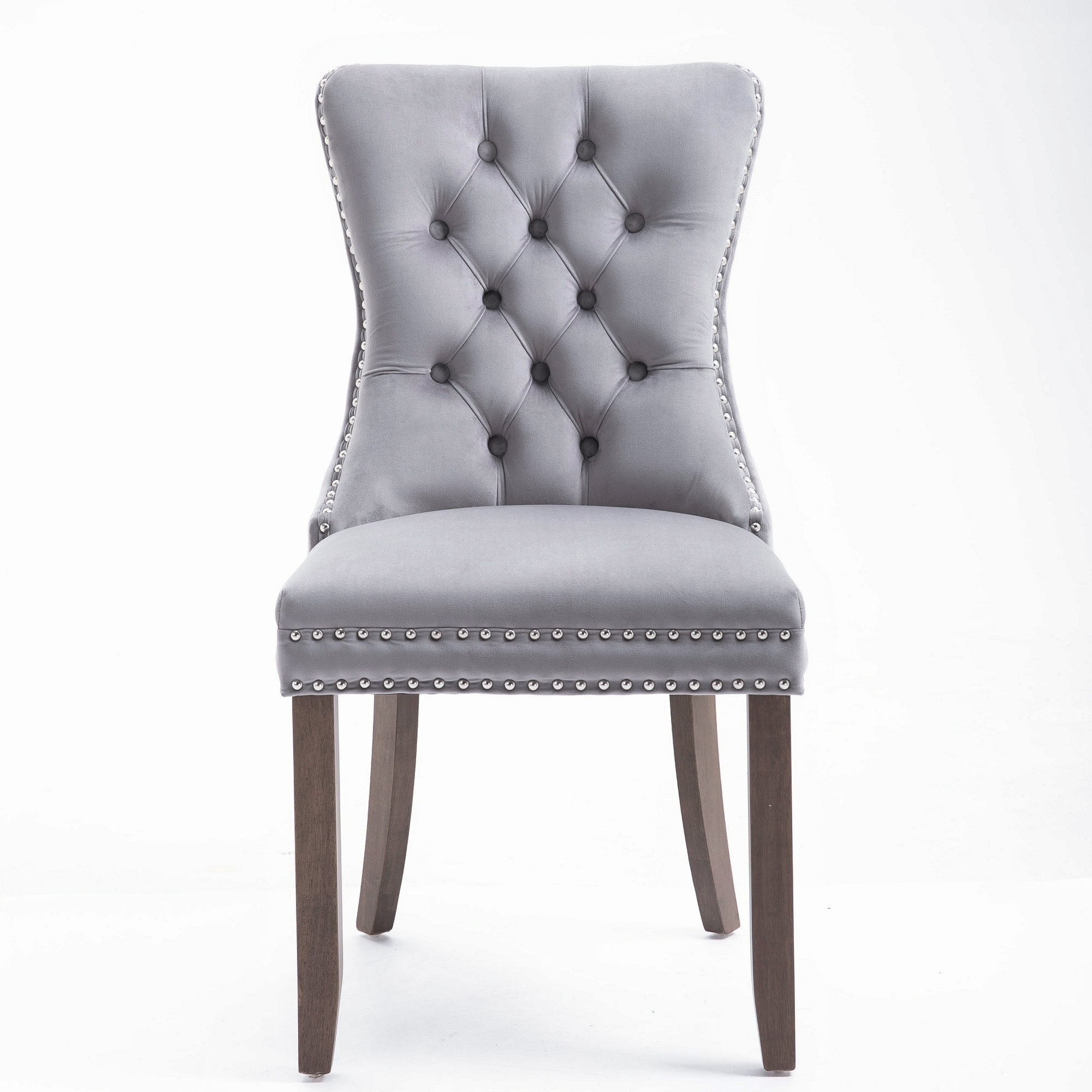 High-end Tufted Solid Wood Upholstered Grey Dining Chair With Nailhead Trim 2 Pcs - W28603244