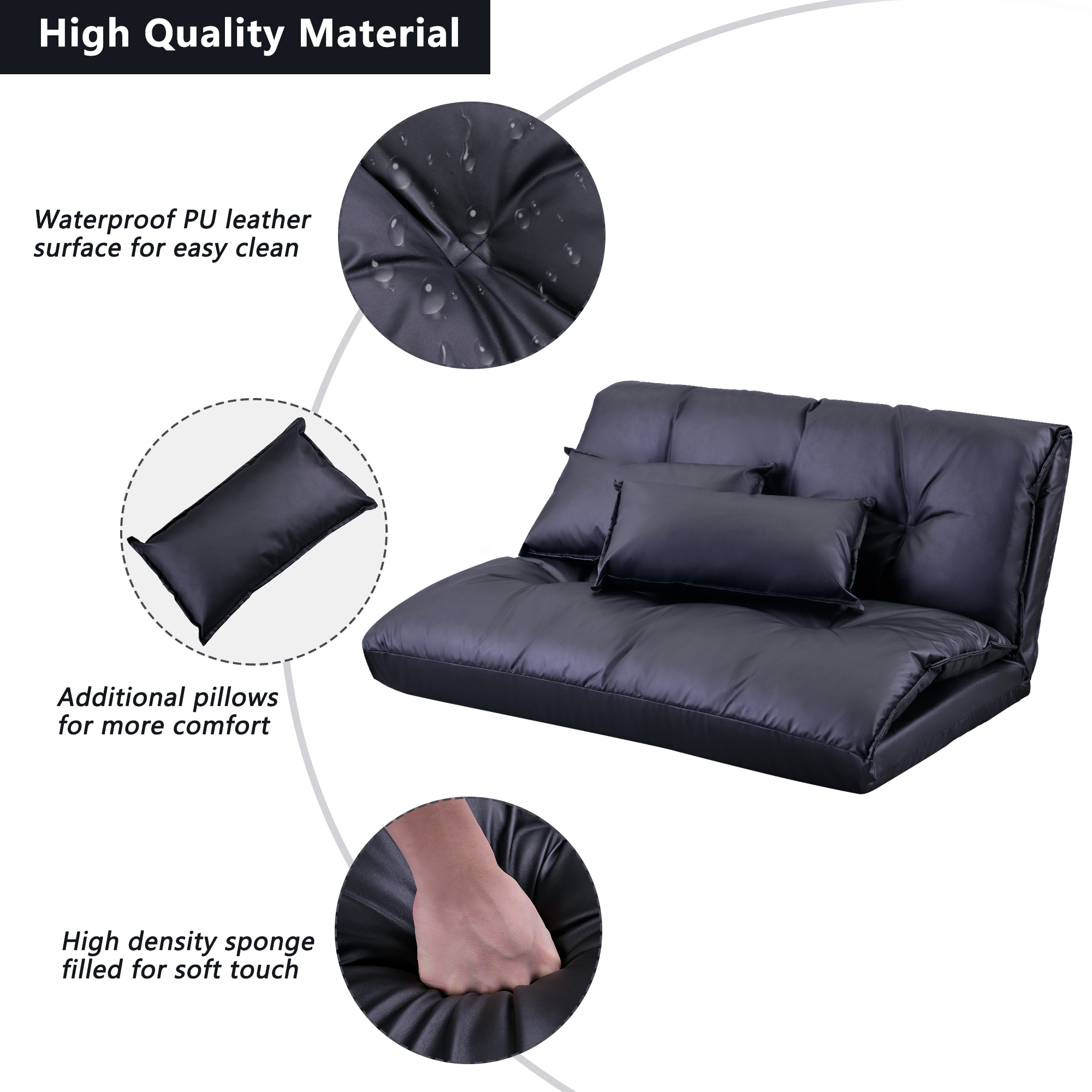 Merax PU Leather Foldable Floor Sofa With Two Pillows - WF008064BAA
