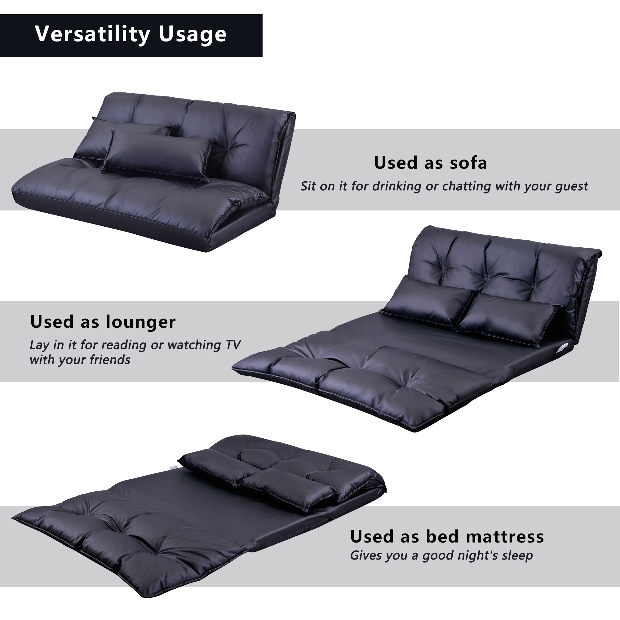 Merax PU Leather Foldable Floor Sofa With Two Pillows - WF008064BAA