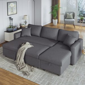 Upholstery Sleeper Sectional Sofa With Storage Space, 2 Tossing Cushions - WY000159EAA