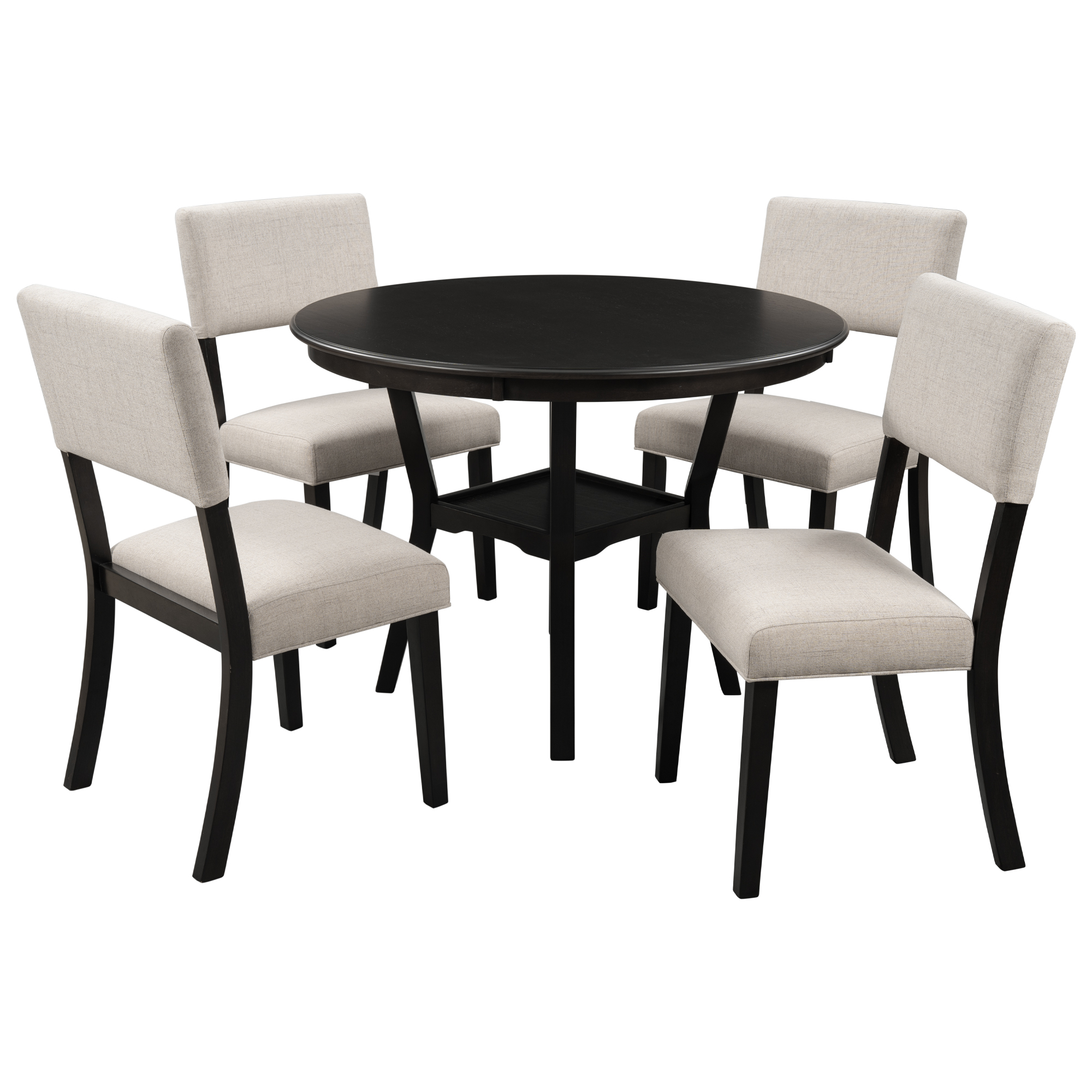 5-Piece Dining Table Set Round Table With Bottom Shelf, 4 Upholstered Chairs - ST000051AAP