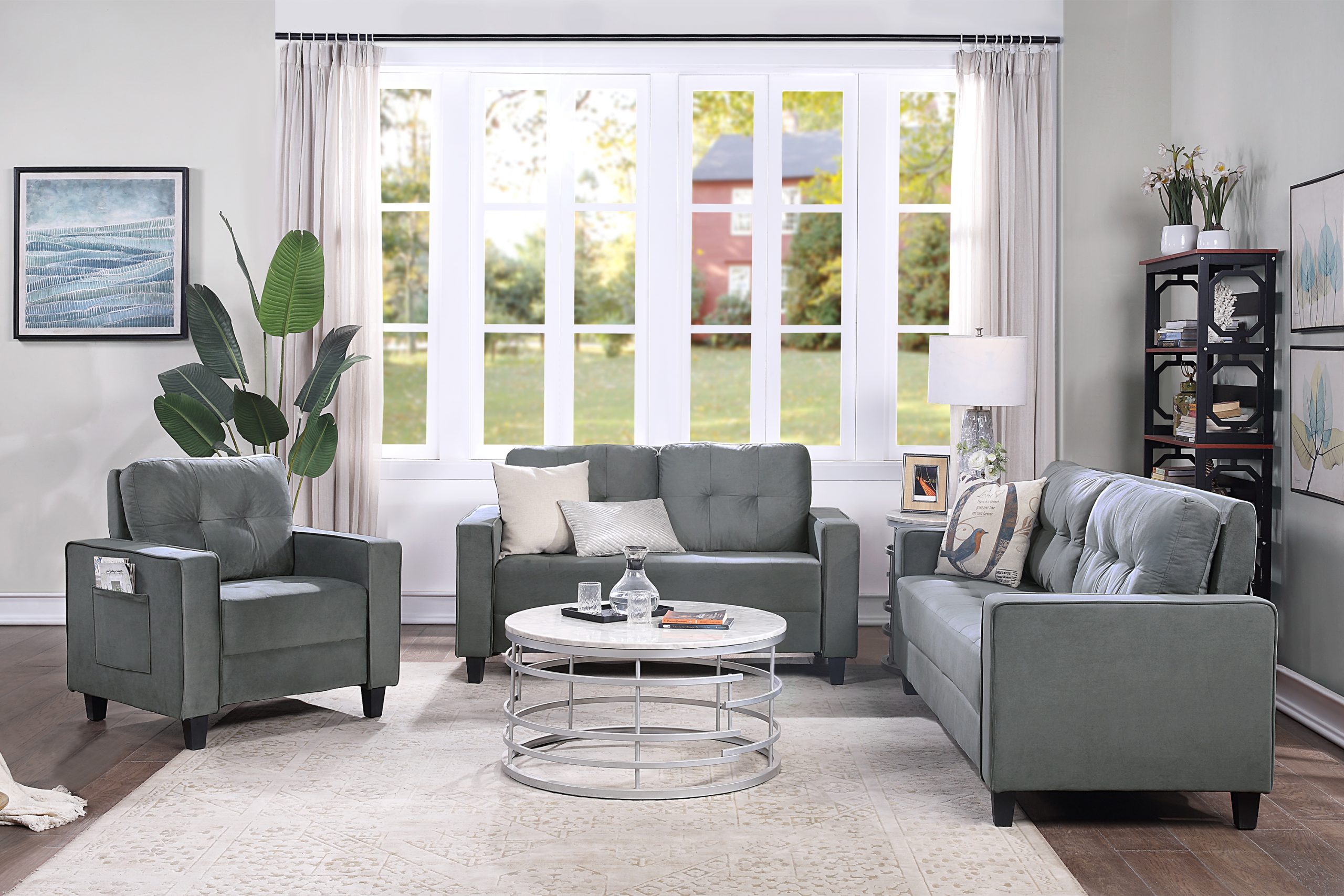 Morden Style Upholstered Sectional Sofa Set, 1+2+3-seat