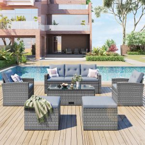 6-Piece PE Rattan Patio Sectional Set With Coffee Table - FG201201AAE