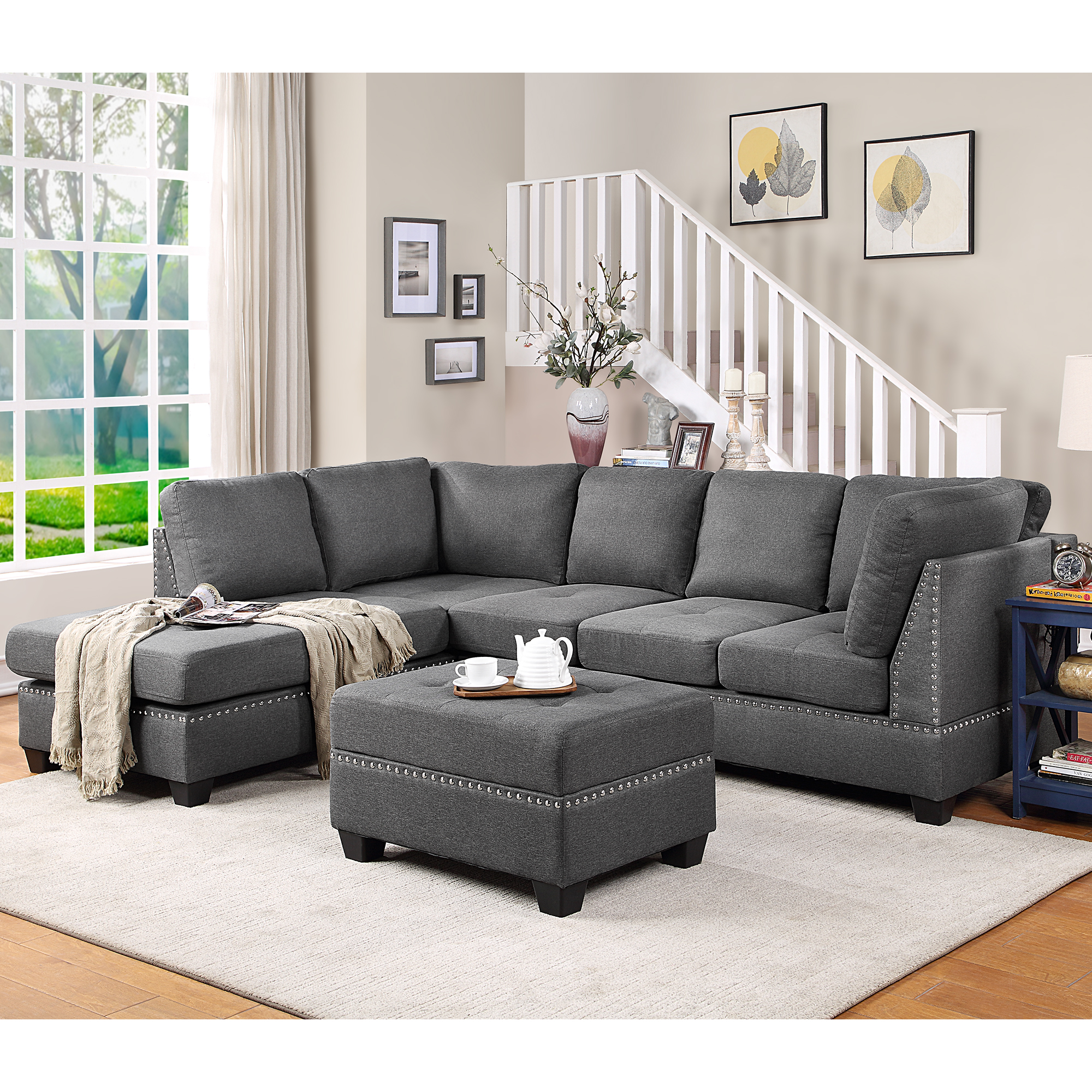 Reversible Sectional Sofa Space Saving with Storage