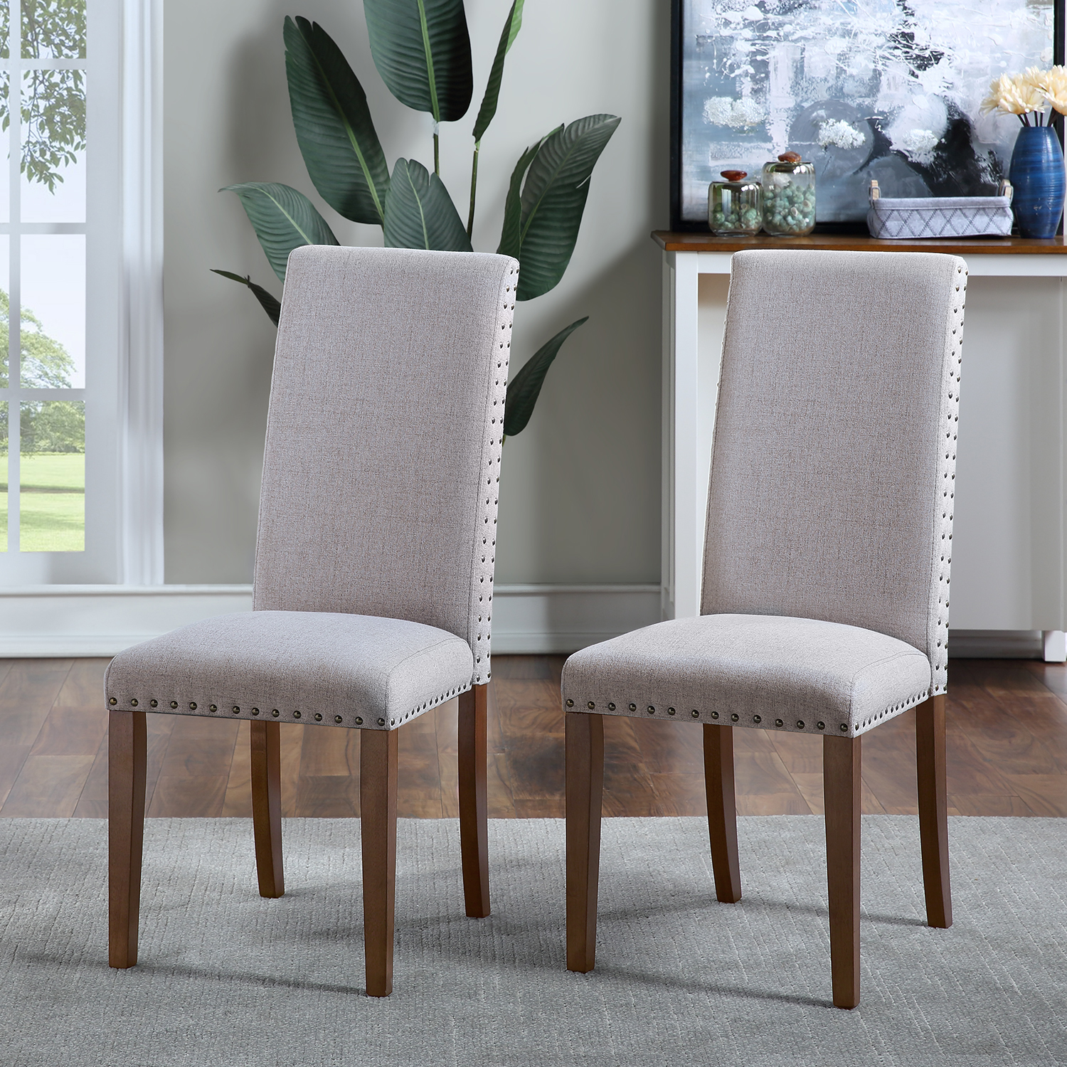Fabric Dining Chairs, Set Of 2