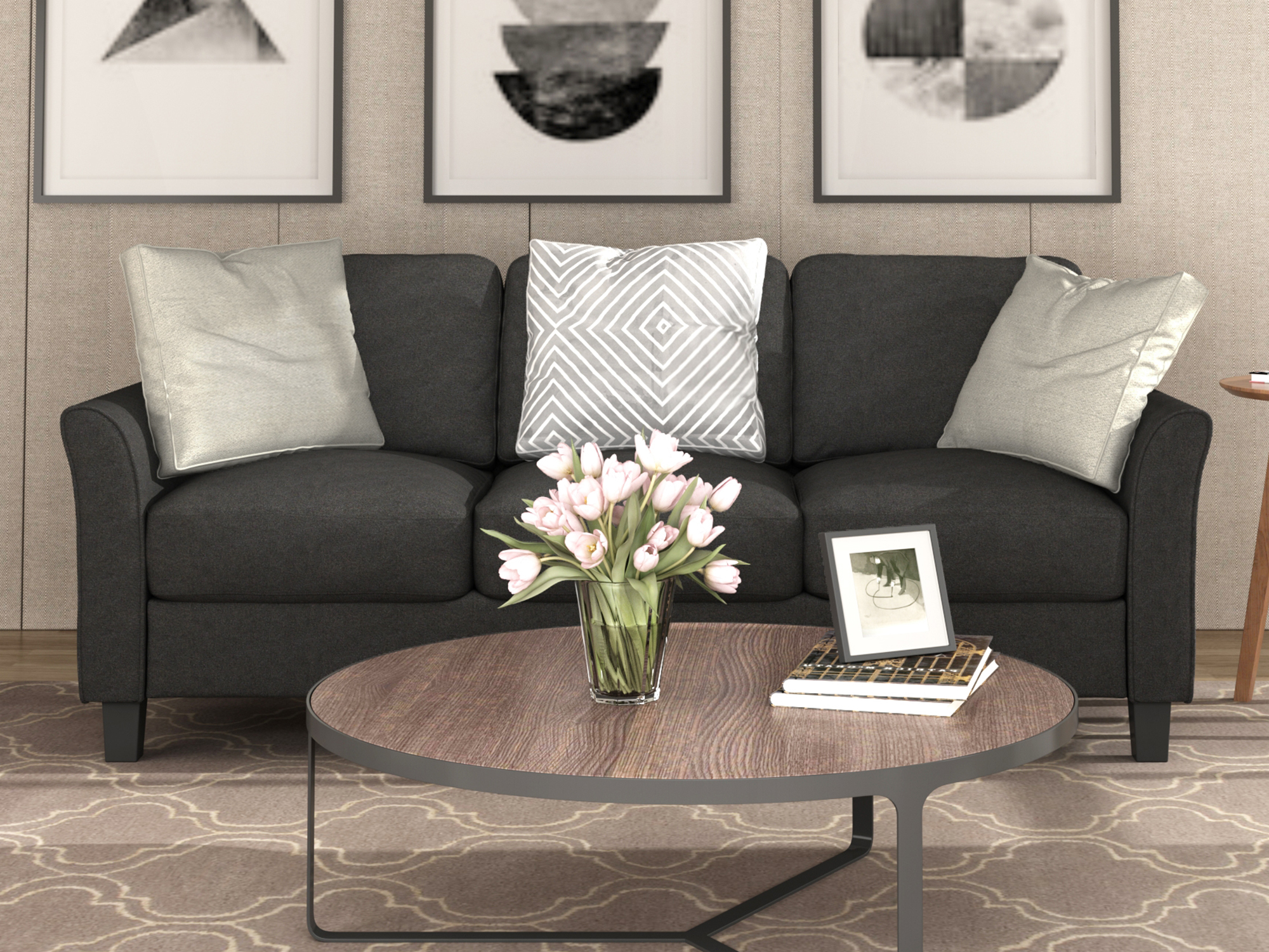 3-Seat Sofa Living Room Linen Fabric Sofa - WF191004AAB