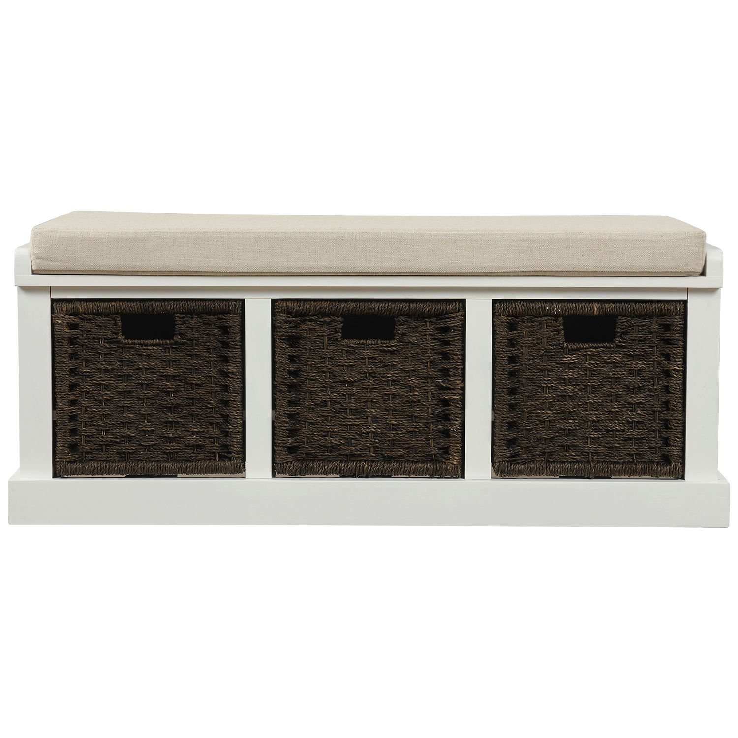 Rustic Storage Bench With 3 Removable Classic Rattan Basket - WF193443AAK
