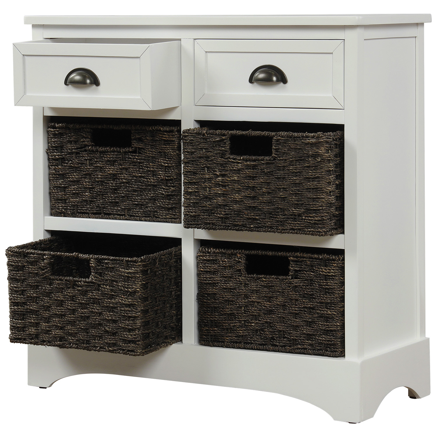 Rustic Storage Cabinet With Two Drawers And Four Rattan Basket