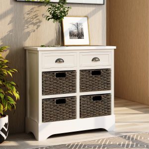 Rustic Storage Cabinet With Two Drawers And Four Rattan Basket - WF193442AAK
