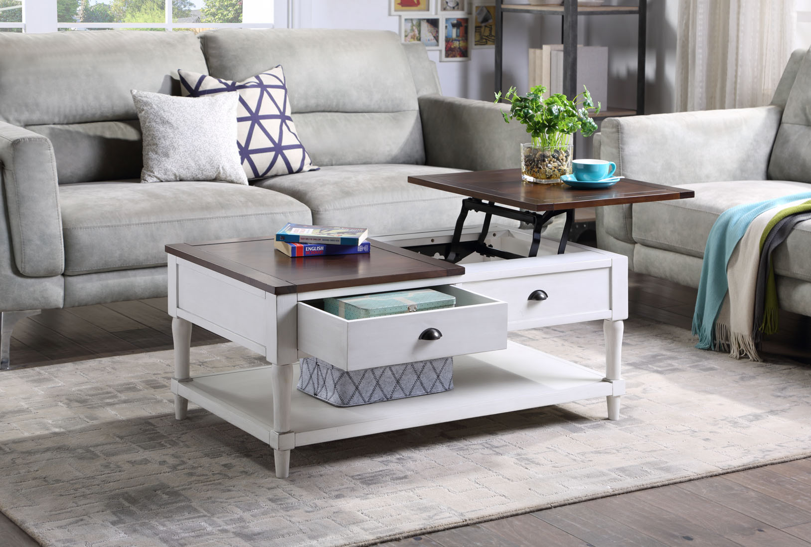 Coffee Table With 1 Drawer And Shelf