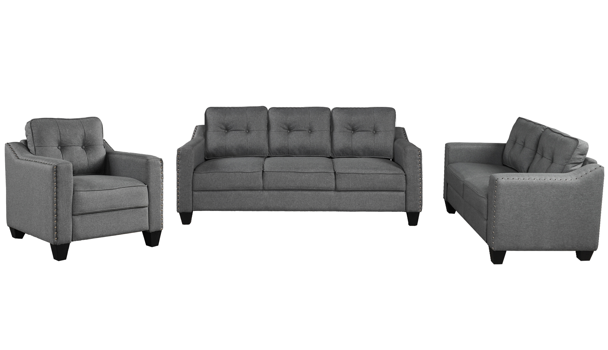 3 Piece Living Room Set With Tufted Cushions
