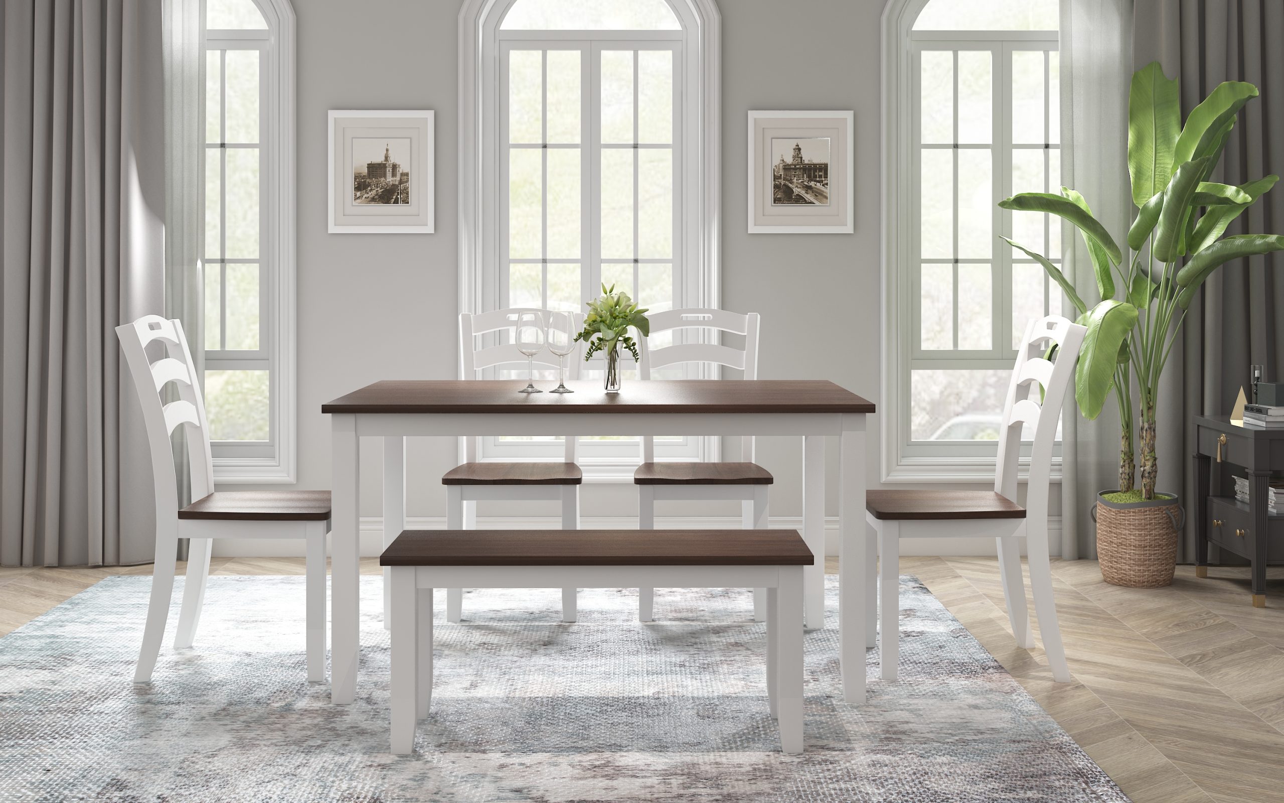 6 Piece Dining Table Set With Bench, Table Set