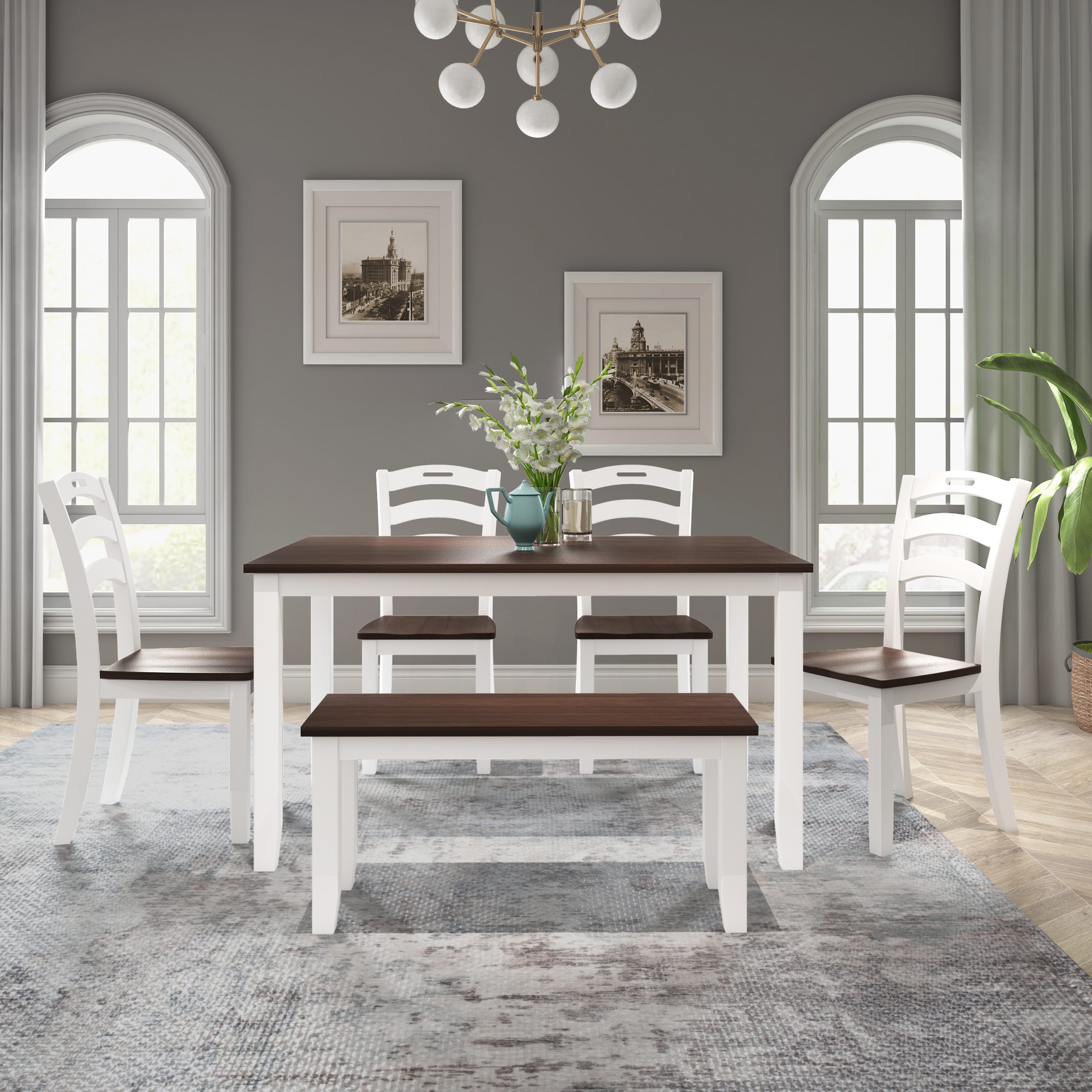 6 Piece Dining Table Set With Bench, Table Set - SH000119AAK