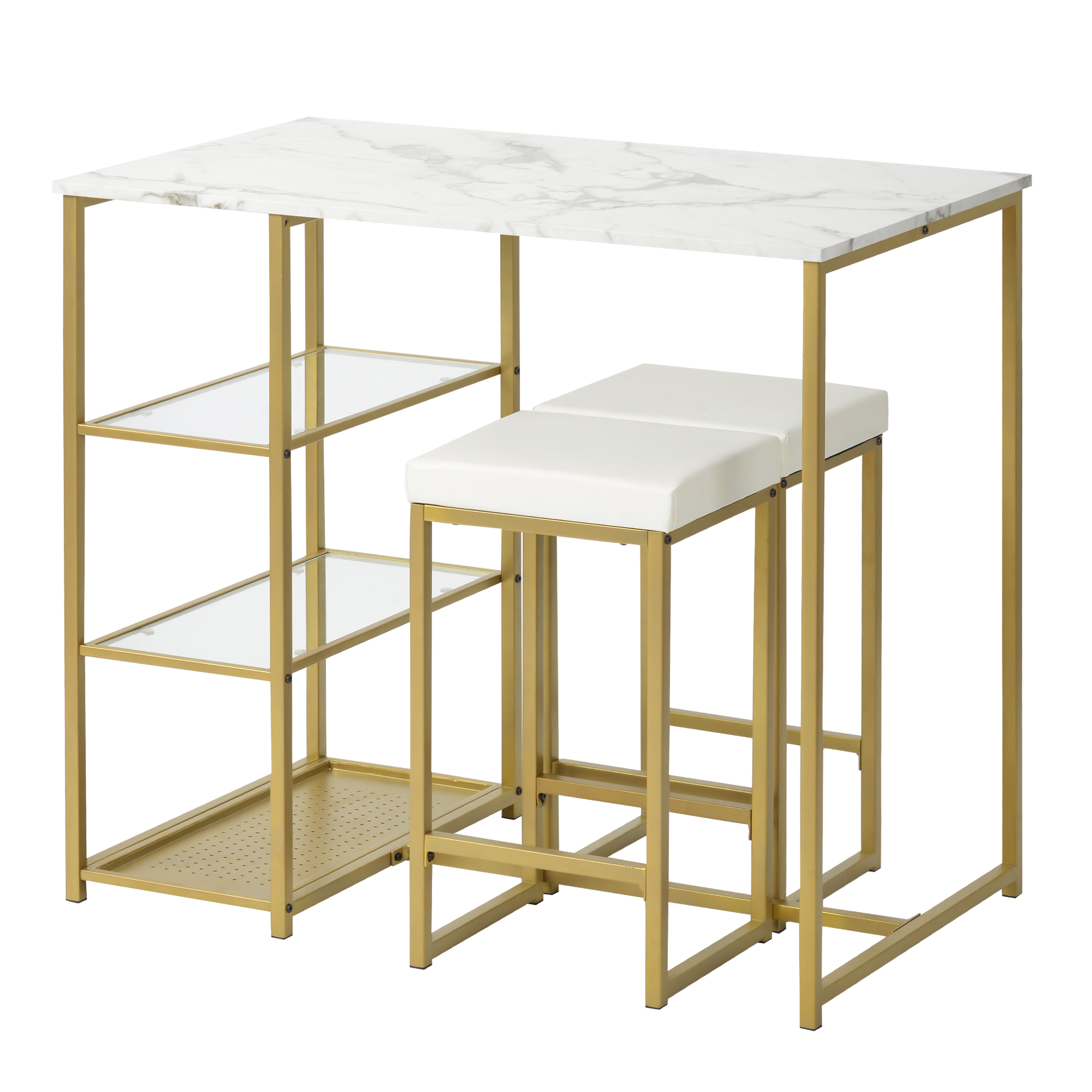 3-Piece Modern Pub Set With Faux Marble Countertop And Bar Stools - WF194723AAK