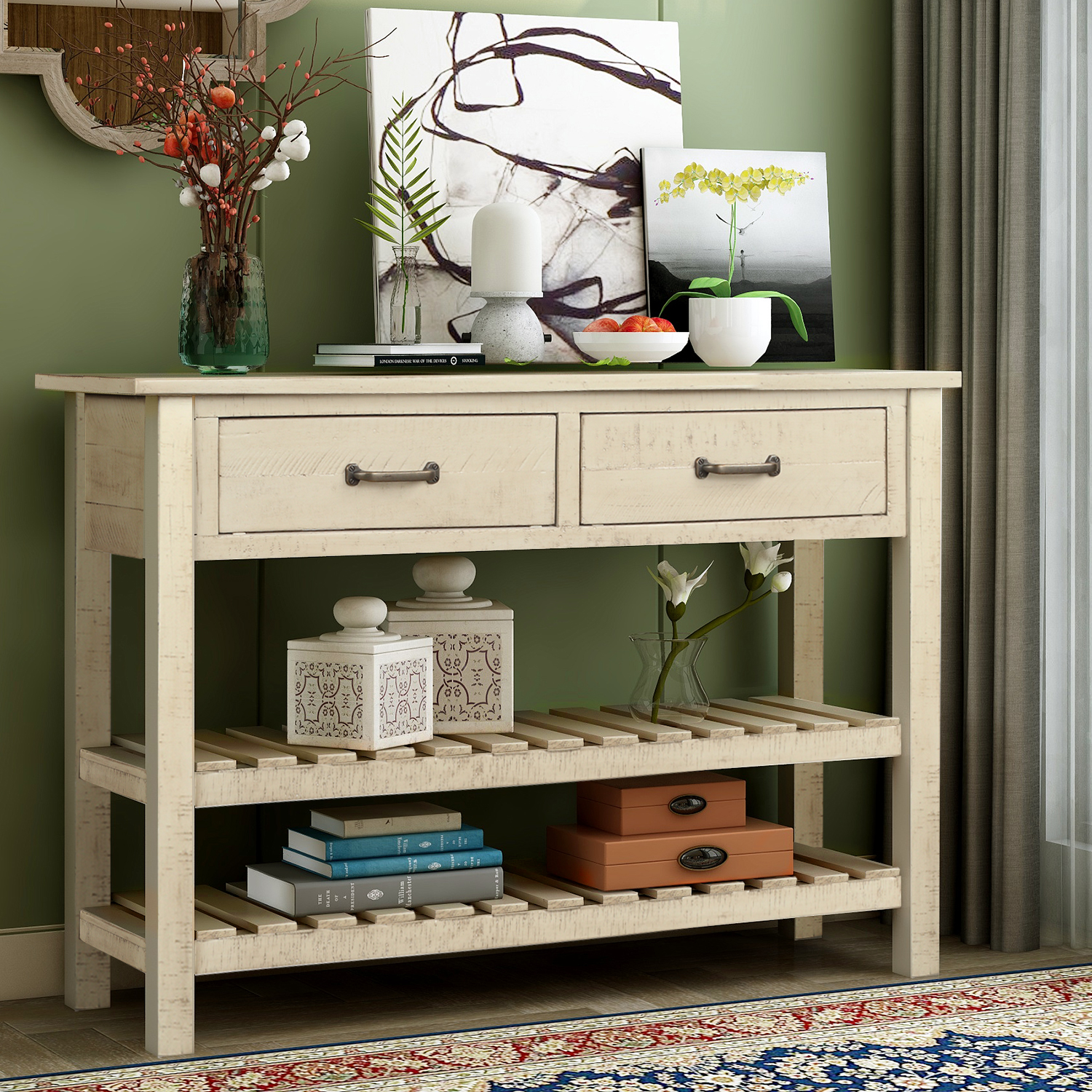 Retro Console Table With Drawers And Shelf - WF187820AAE