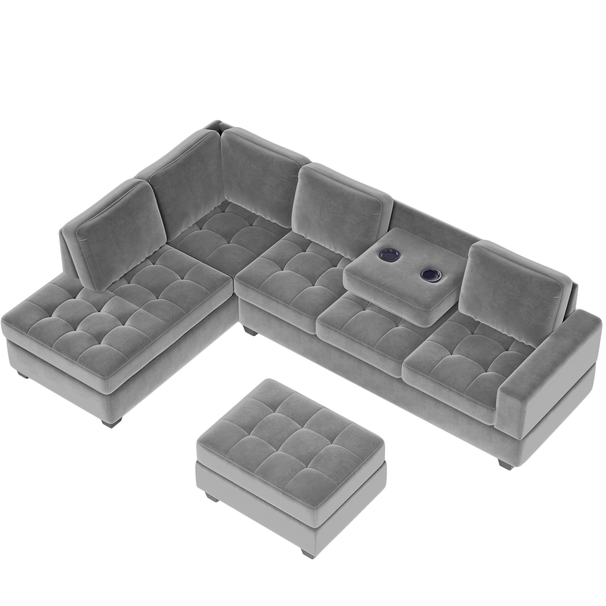 L-Shaped Couch Set With Storage Ottoman And Two Cup Holders - SG000410AAA