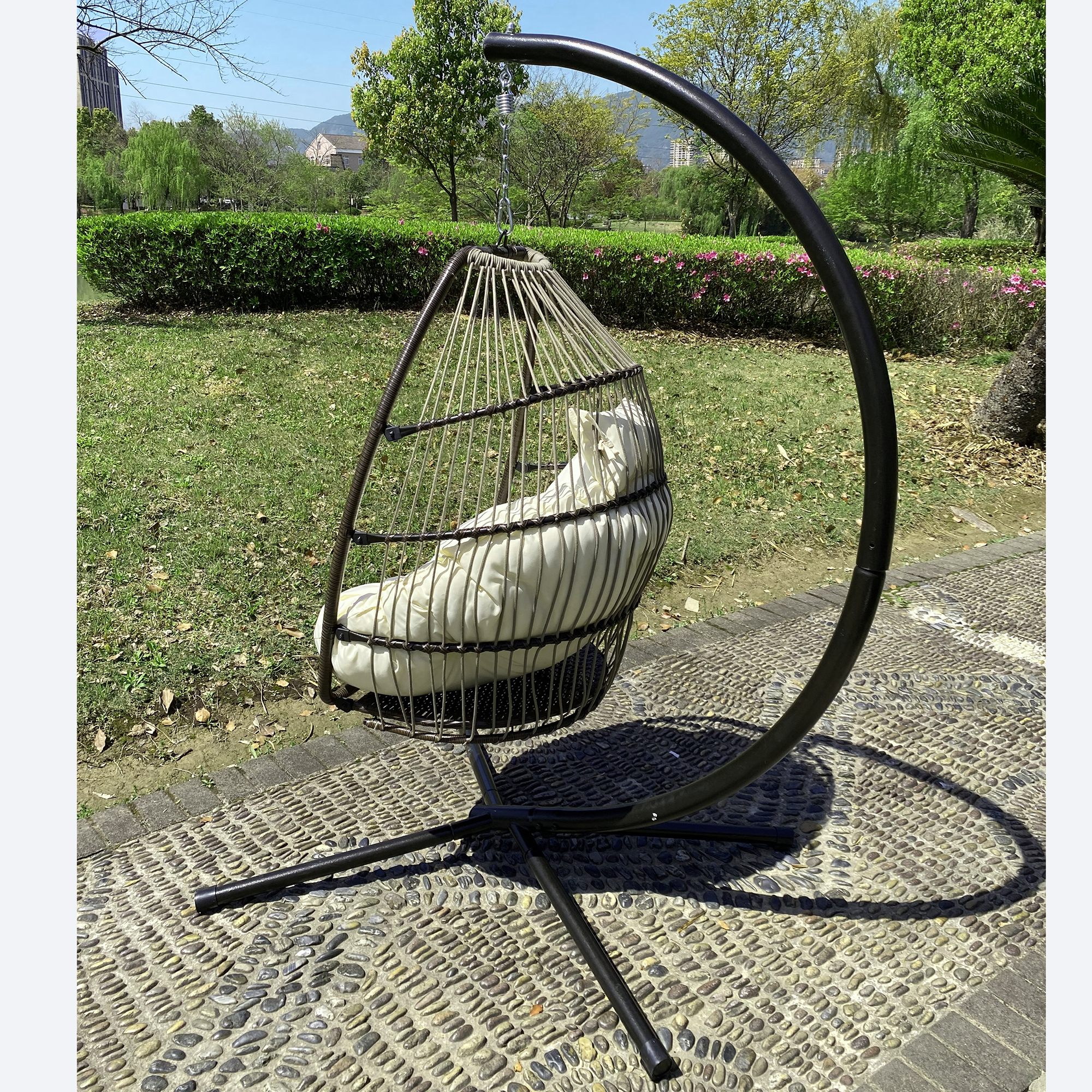 Rattan Swing Hammock Egg Chair With C Type Bracket , With Cushion And Pillow - W41928445