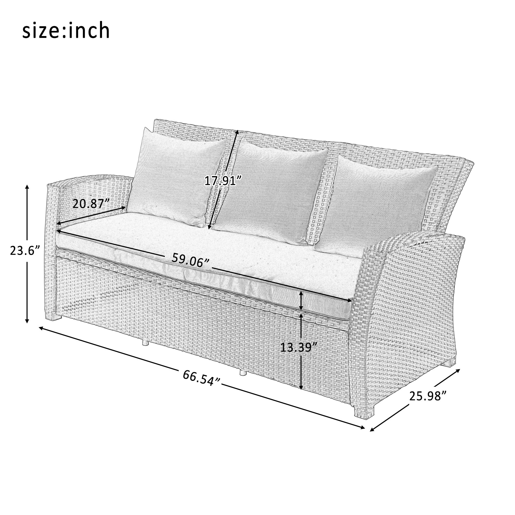 4-Piece Conversation Set,  Black Wicker Sofa Set with Dark Grey Cushions - WY000055AAB
