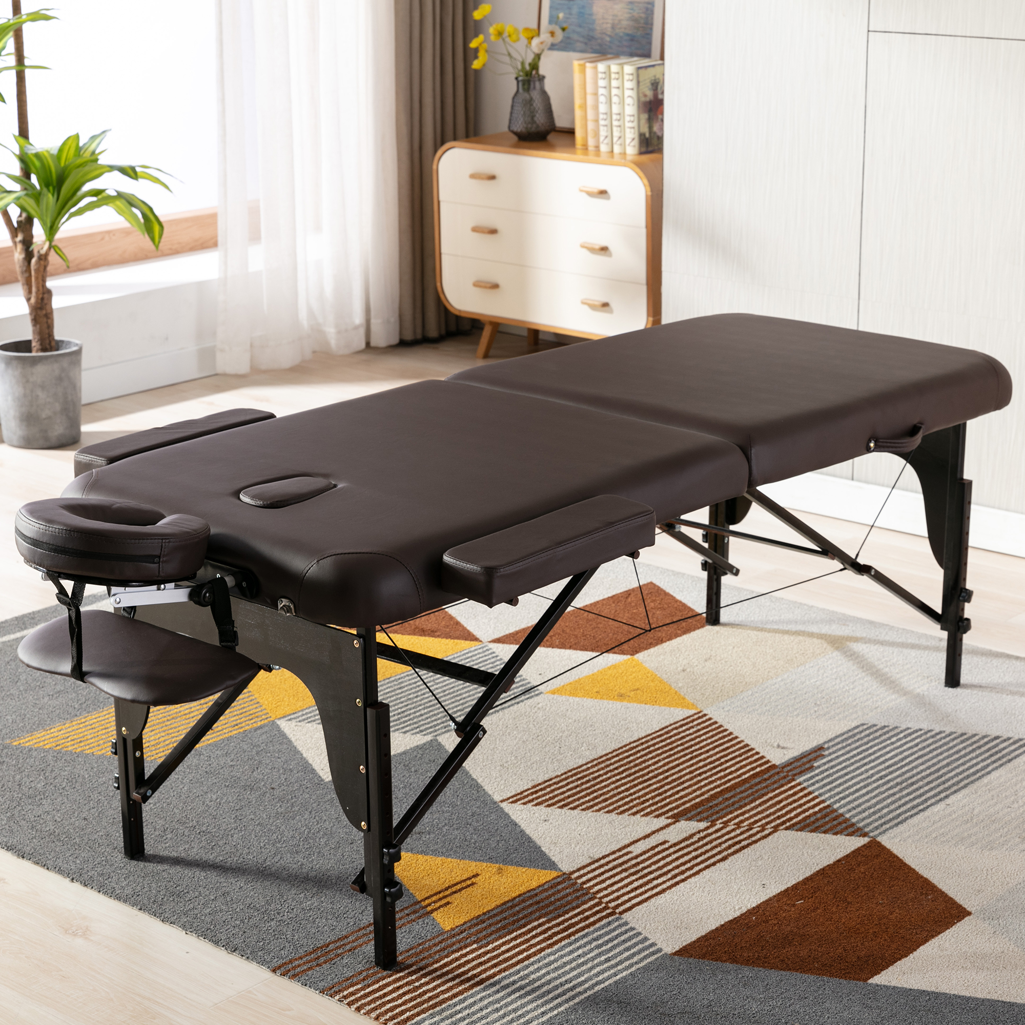 Wooden 2 Section Right Angle Folding Massage Table, PU Leather - W21210149