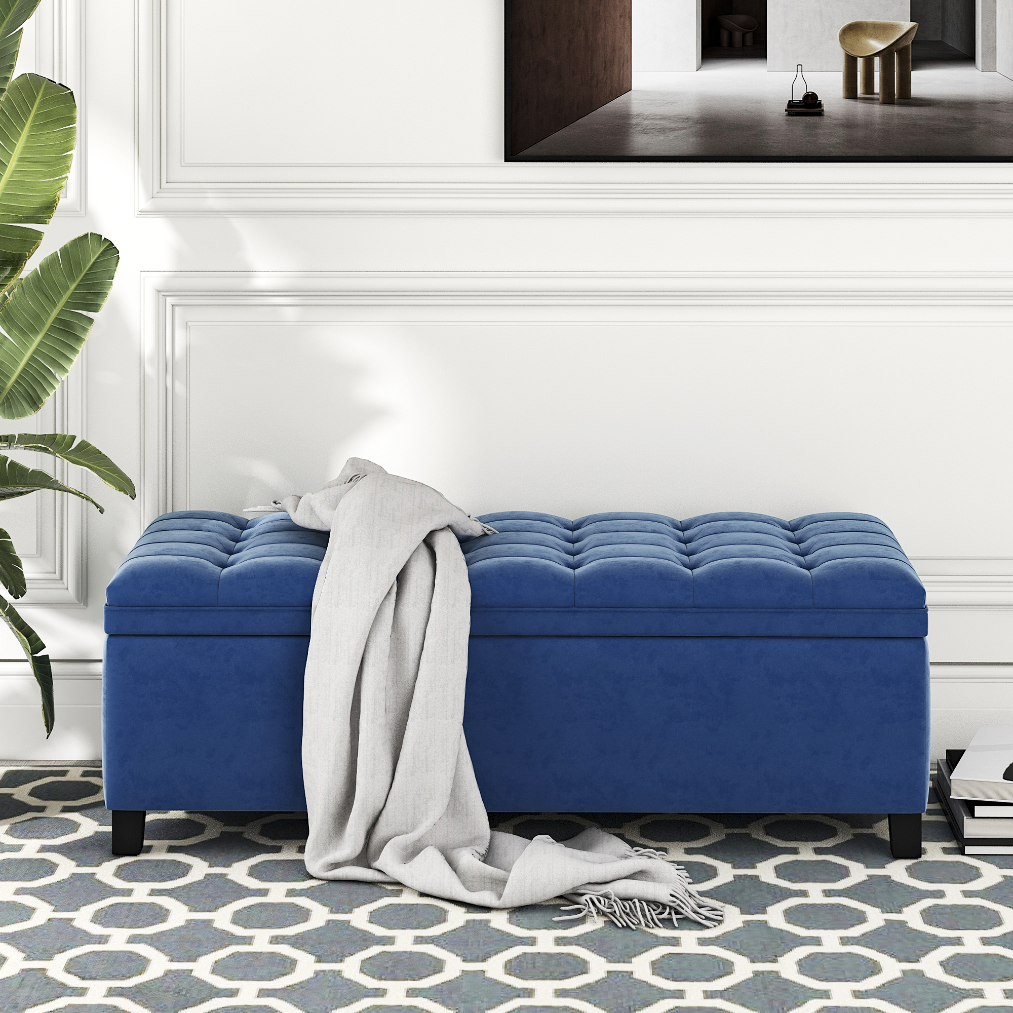 Upholstered Flip Top Storage Bench With Button Tufted Top - WF280924AAV