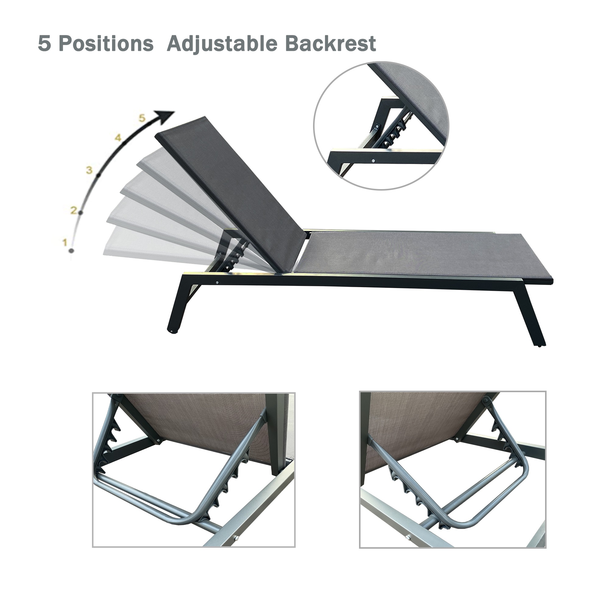 Five-Position Adjustable Aluminum Recliner, 2-Pcs Set