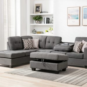 Reversible Sectional Sofa with 2 Outlets & USB Ports, Gray - SG000227AAA