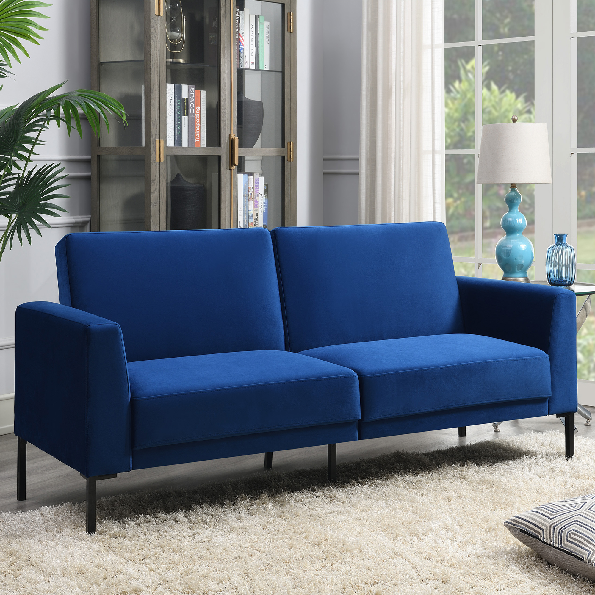 Velvet Upholstered Modern Convertible Folding Futon Sofa Bed