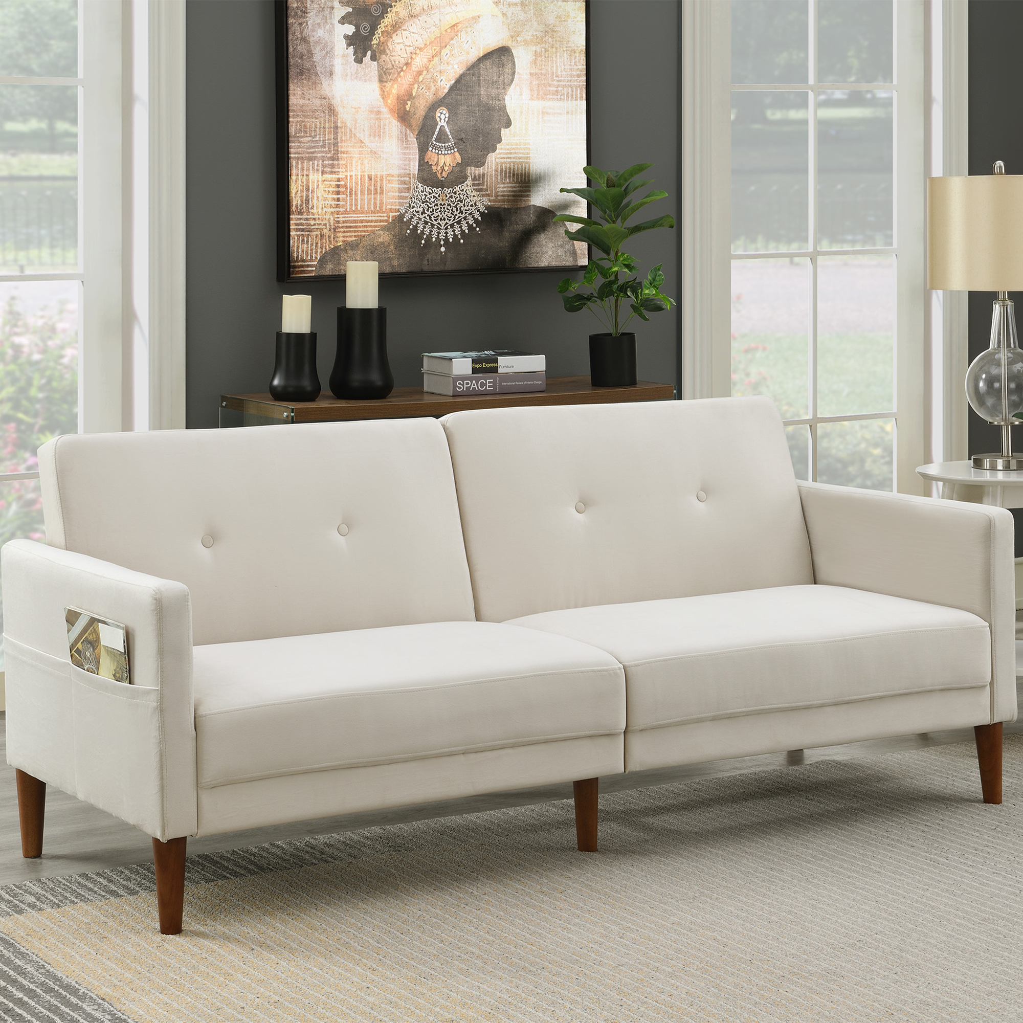 Upholstered Modern Convertible Folding Futon Sofa Bed - WF282853AAA
