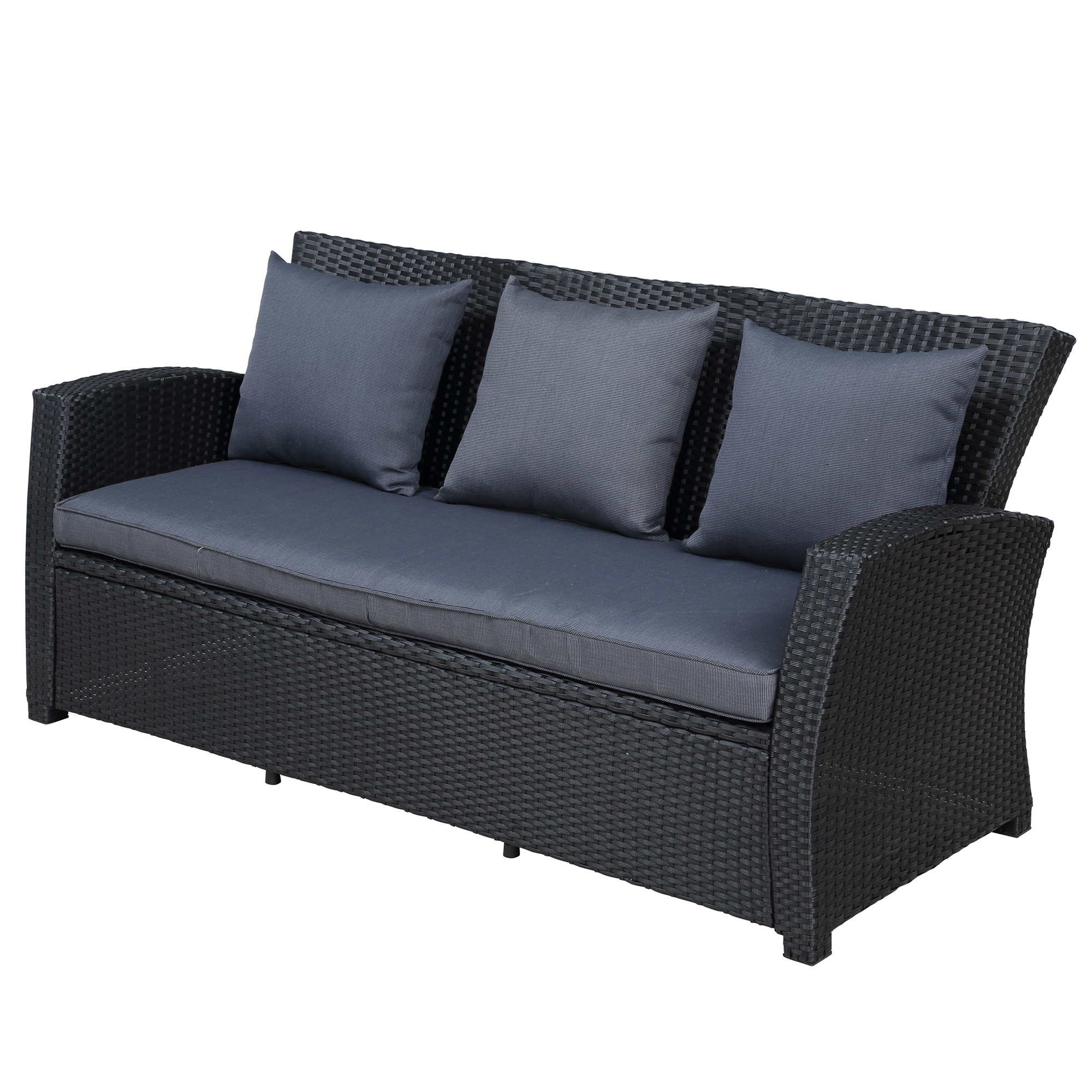4-Piece Conversation Set,  Black Wicker Sofa Set with Dark Grey Cushions