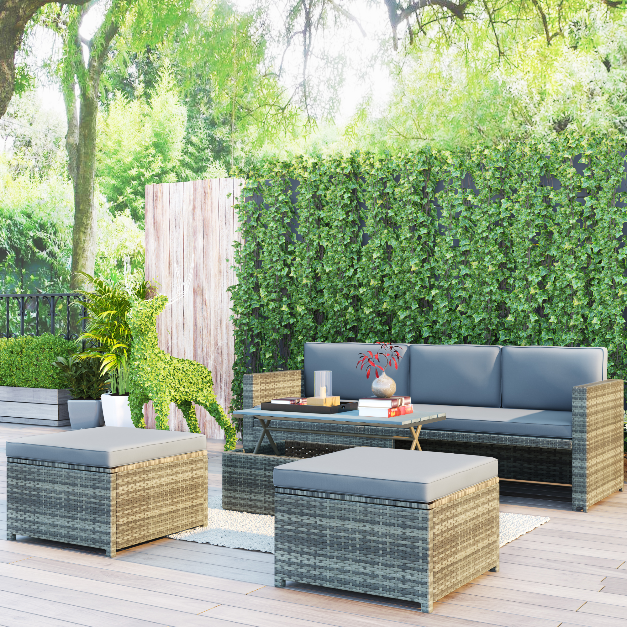 4-Piece Outdoor Backyard Patio Rattan Sofa Set - SH000152AAE