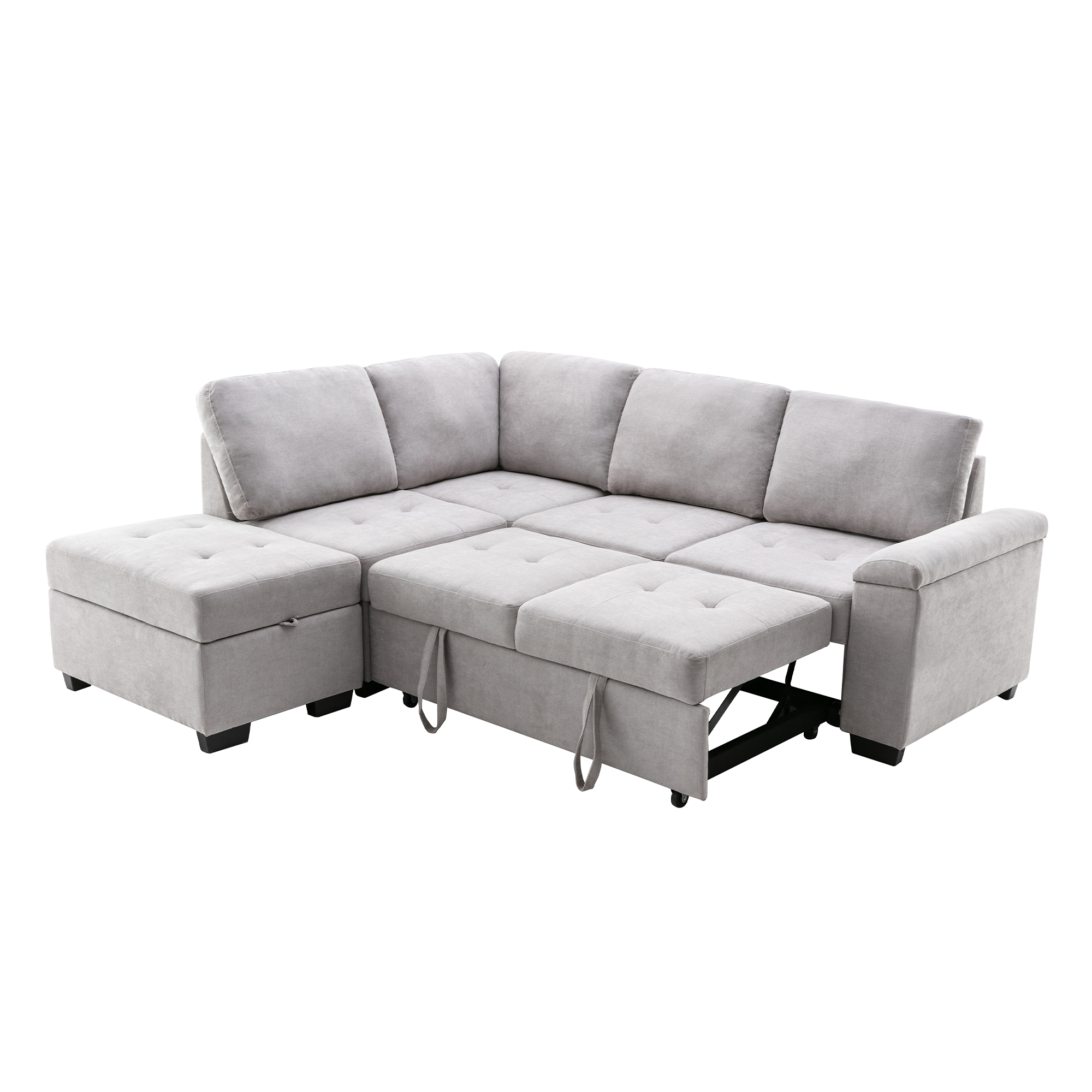86" Sleeper Sectional Sofa with Ottoman, Gray