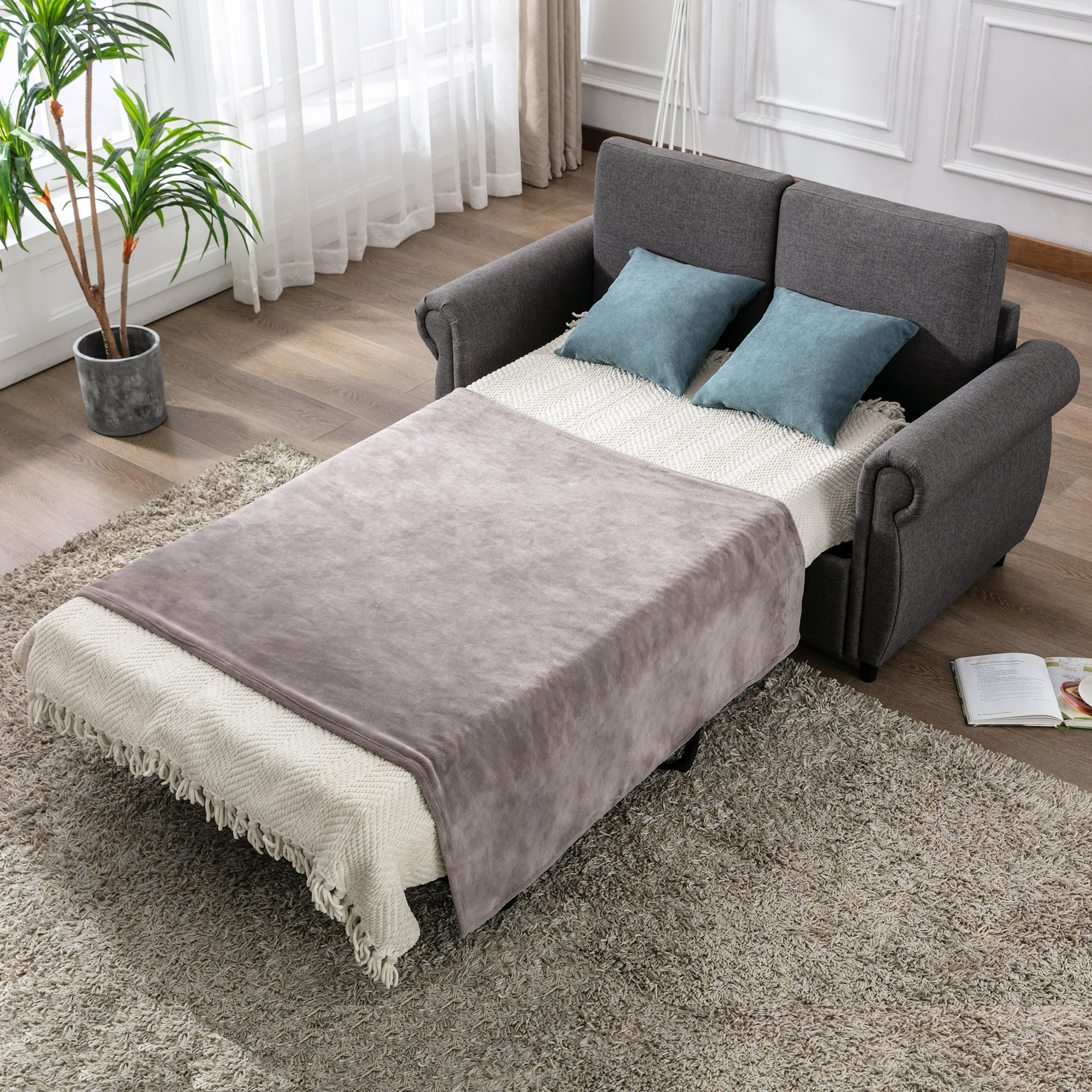 Pull Out Sofa Bed Loveseat Sleeper with Twin Size Memory Mattress - WF284473AAE