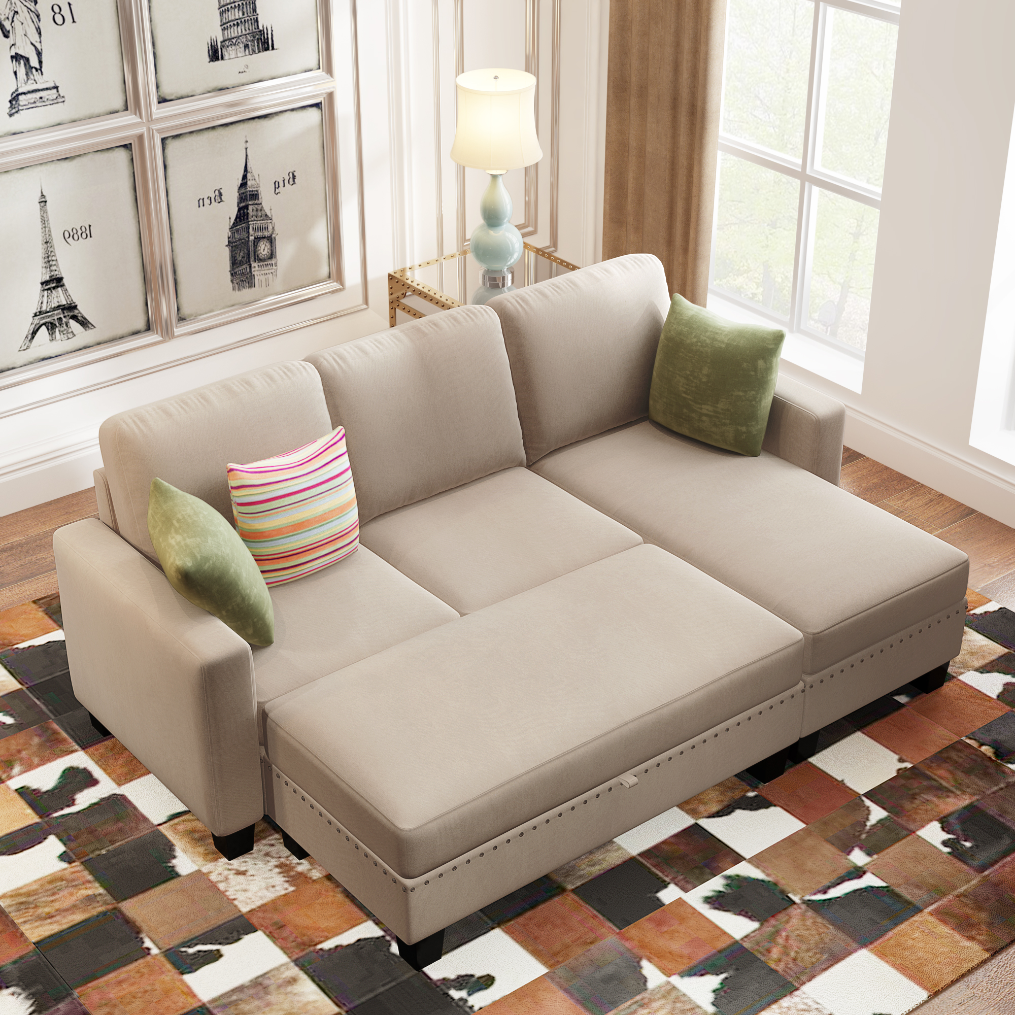 81" Nailheaded Textured Fabric 3 Pieces Sofa Set
