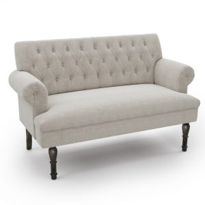 58" Linen Textured Fabric Chesterfield Settee (Pillows not included) - WF282361AAA