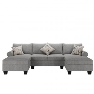 3-Pieces Chenille Sectional U Shaped Sofa with Double Chaises - GS005003AAE