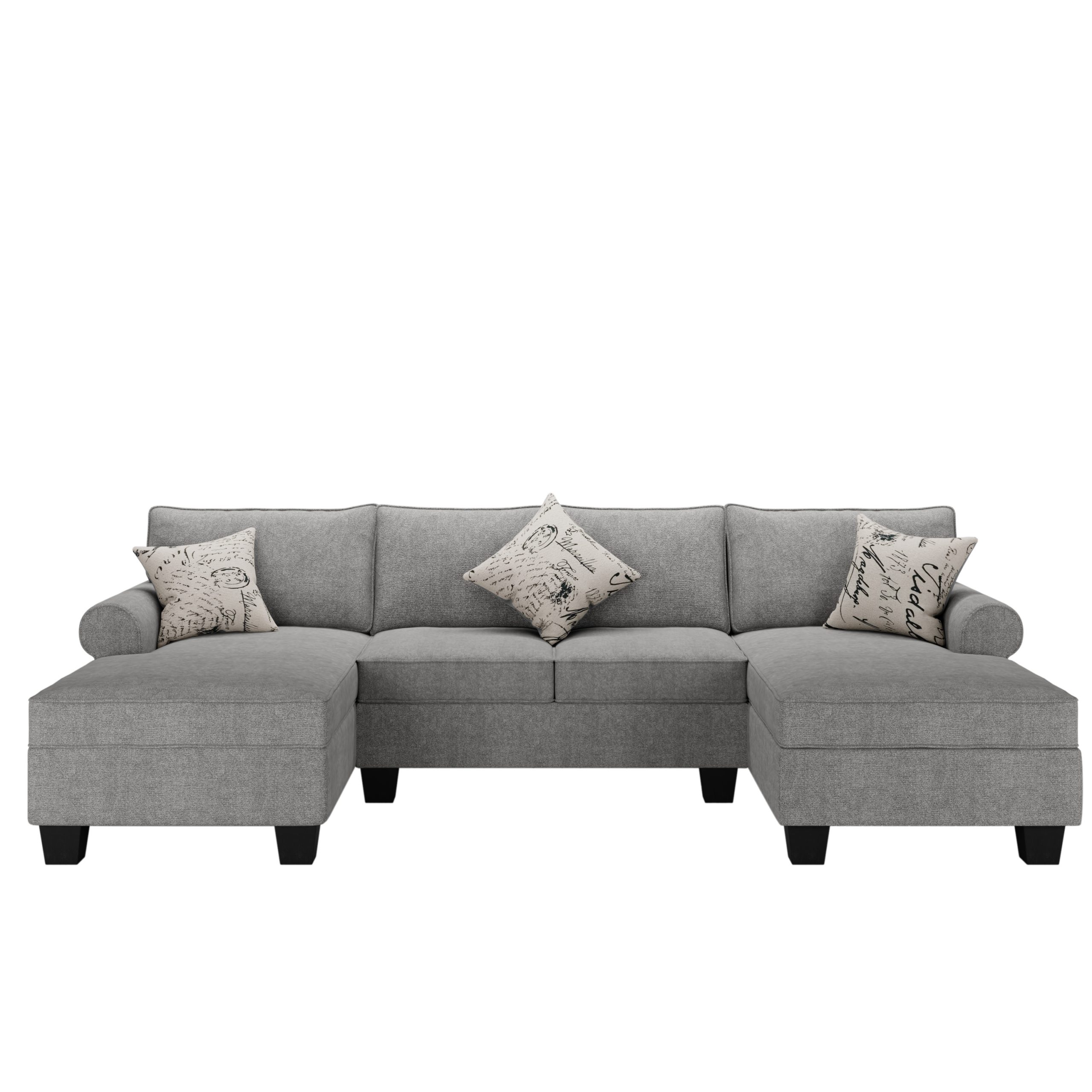 3-Pieces Chenille Sectional U Shaped Sofa with Double Chaises