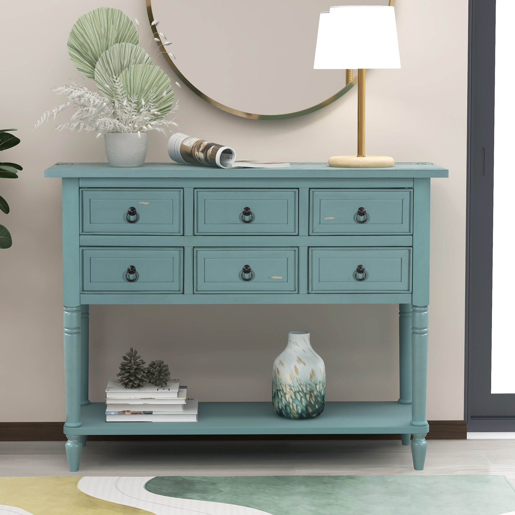 46" Modern Console Table With 6 Drawers And 1 Shelf - WF284792AAV