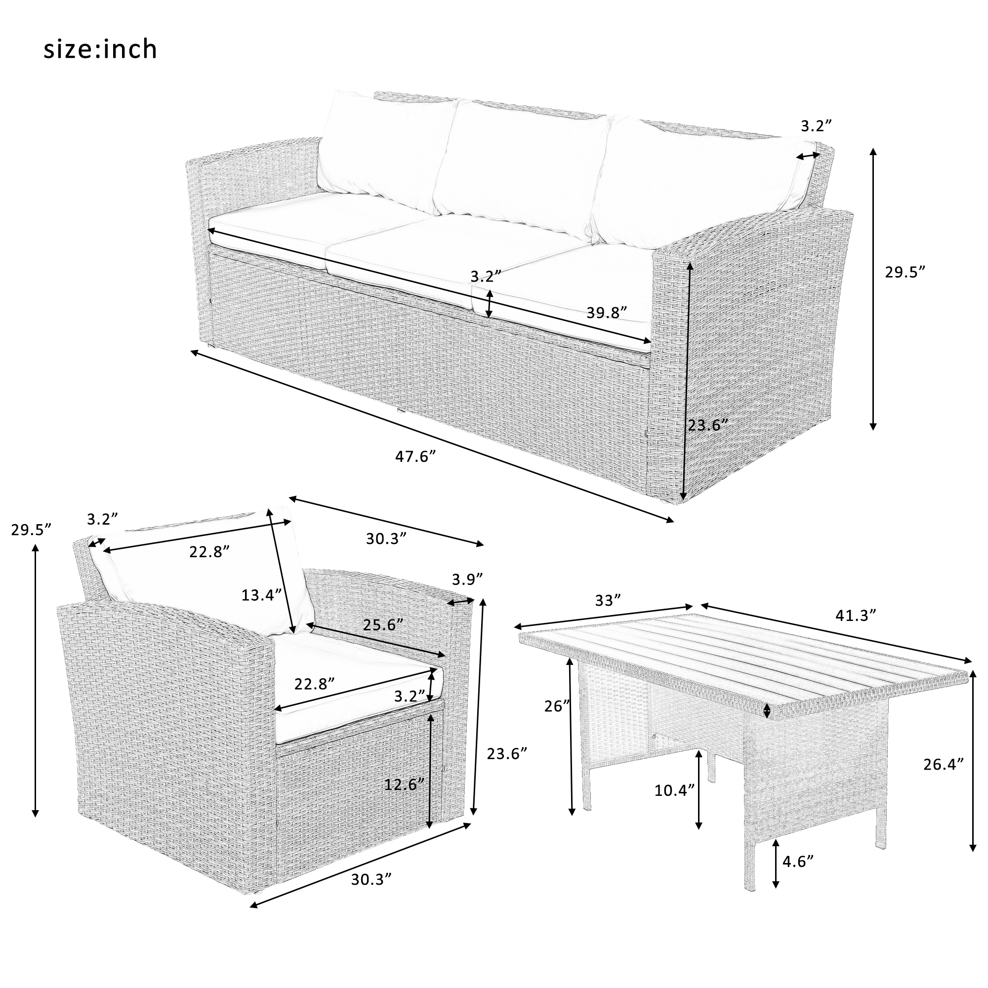 4-Piece Wicker Furniture Sofa Set with Cushions - WY000261AAA
