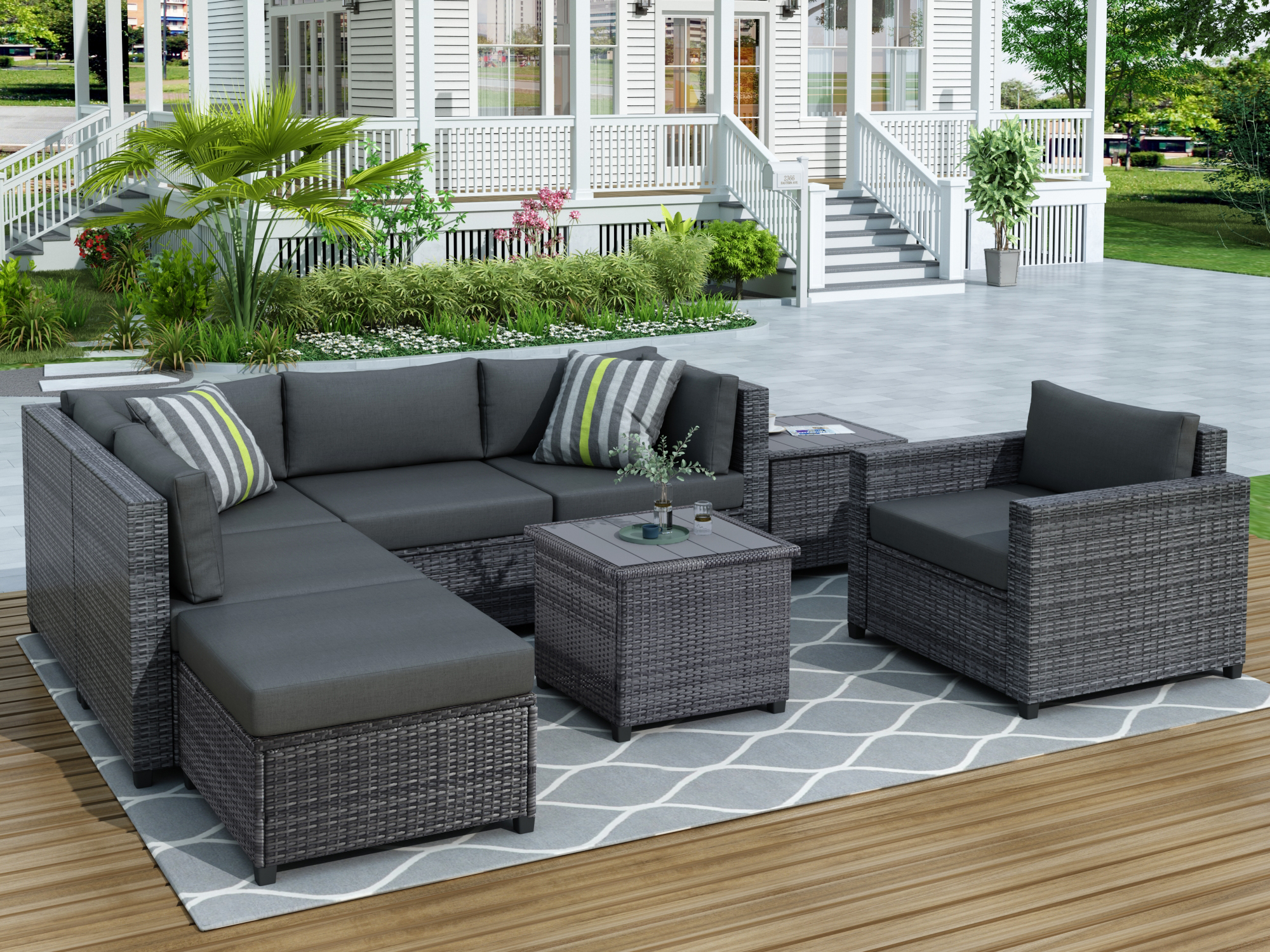 8 Piece Rattan Sectional Seating Group with Cushions - WY000271AAE