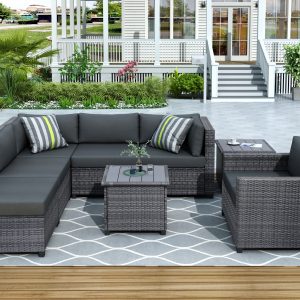 8 Piece Rattan Sectional Seating Group with Cushions - WY000271AAE