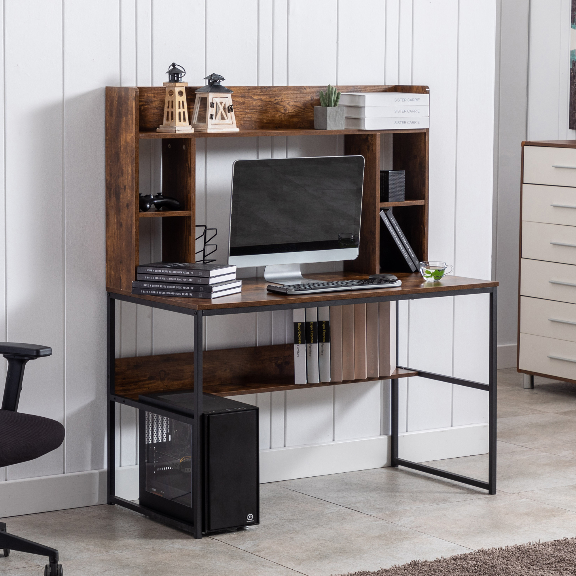 47 inch Home Office Desk Large Workstation with Storage Shelves - WF198460AAT