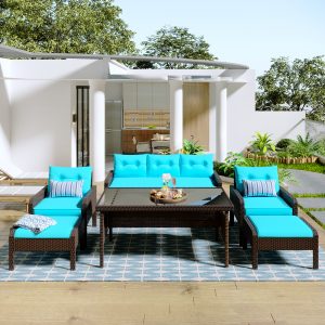 6-Piece Outdoor UV-proof Patio Sofa Set with 3-seat Bench - SH000145AAC