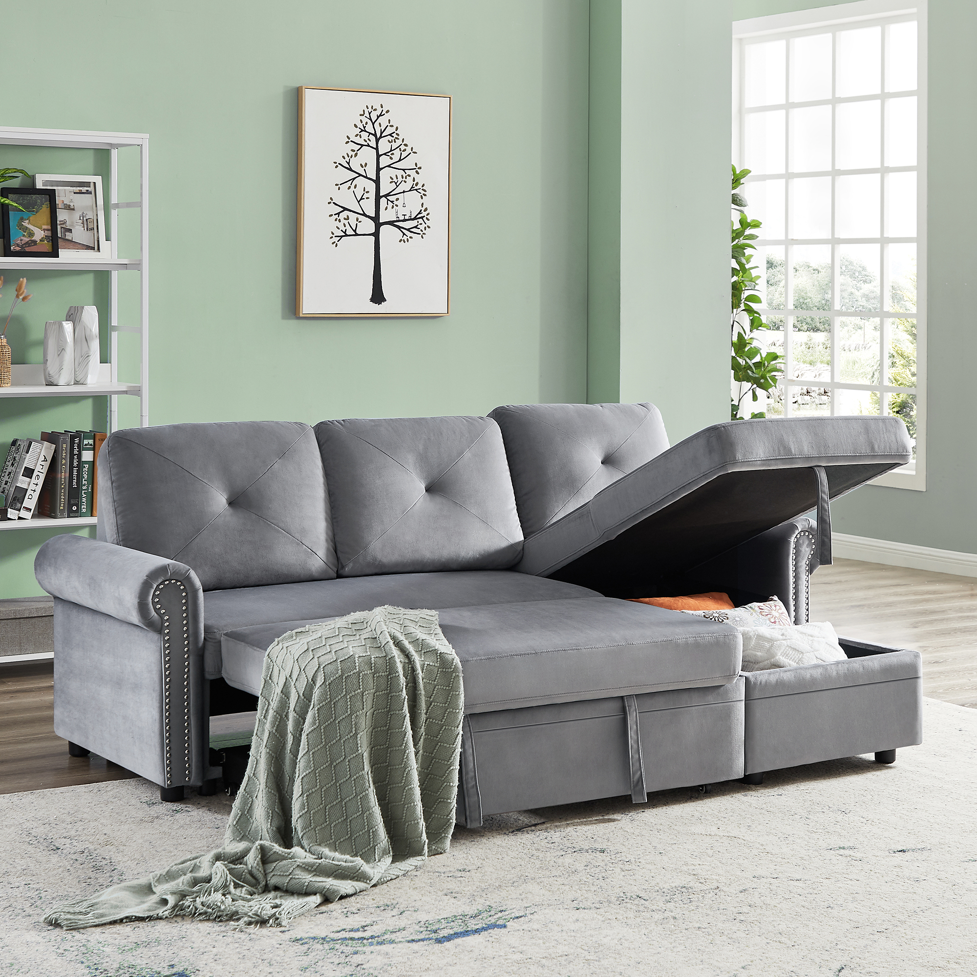 3-Seater L-Shape Corner Couch with Storage Chaise, Gray - SG000346AAA