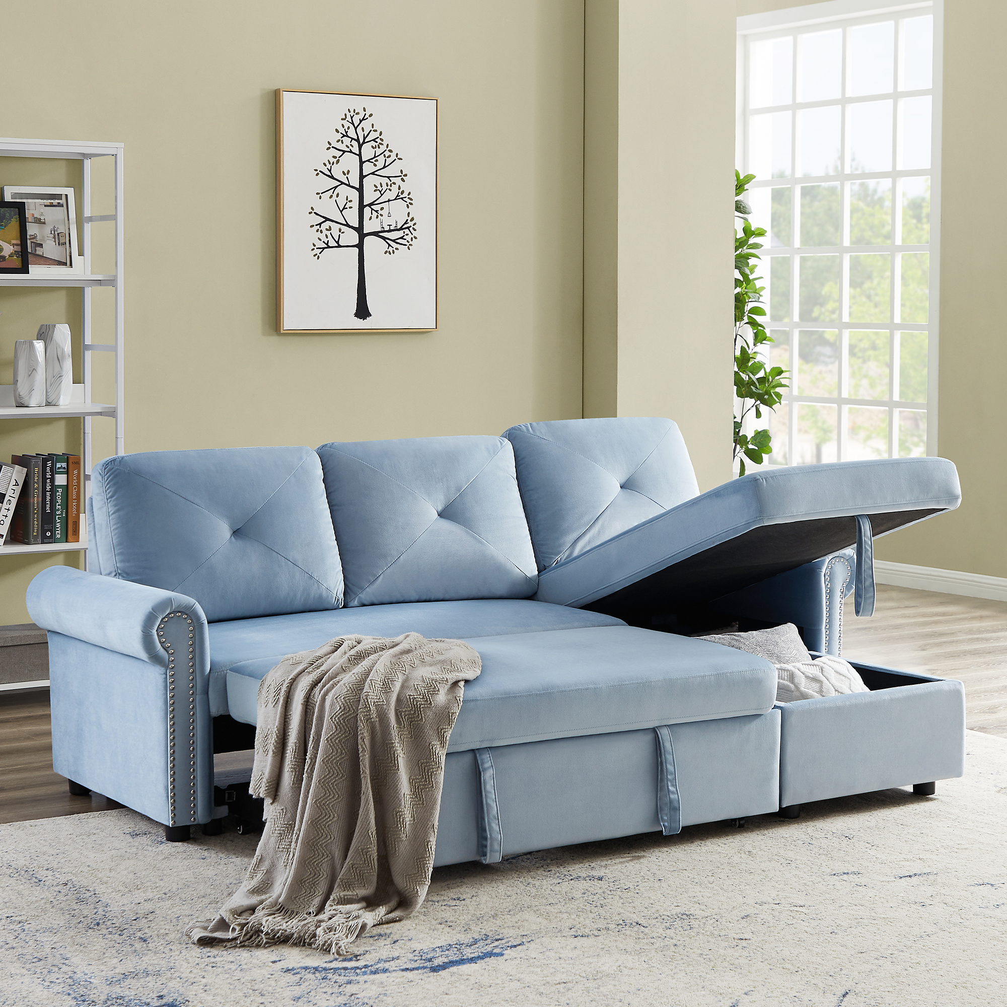 3-Seater L-Shape Corner Couch with Storage Chaise, Blue - SG000345AAA