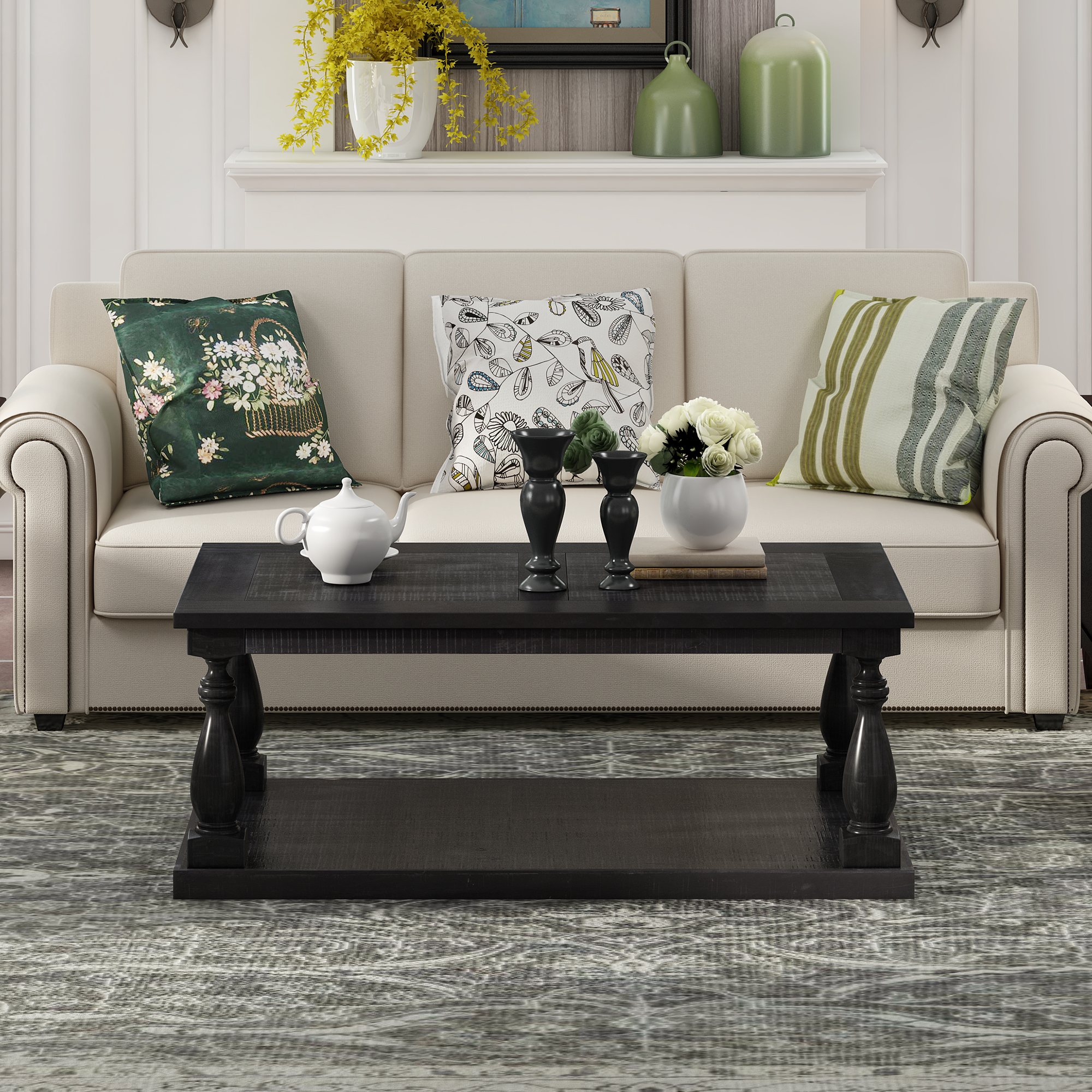 Rustic Floor Shelf Coffee Table with Storage - WF287269AAB