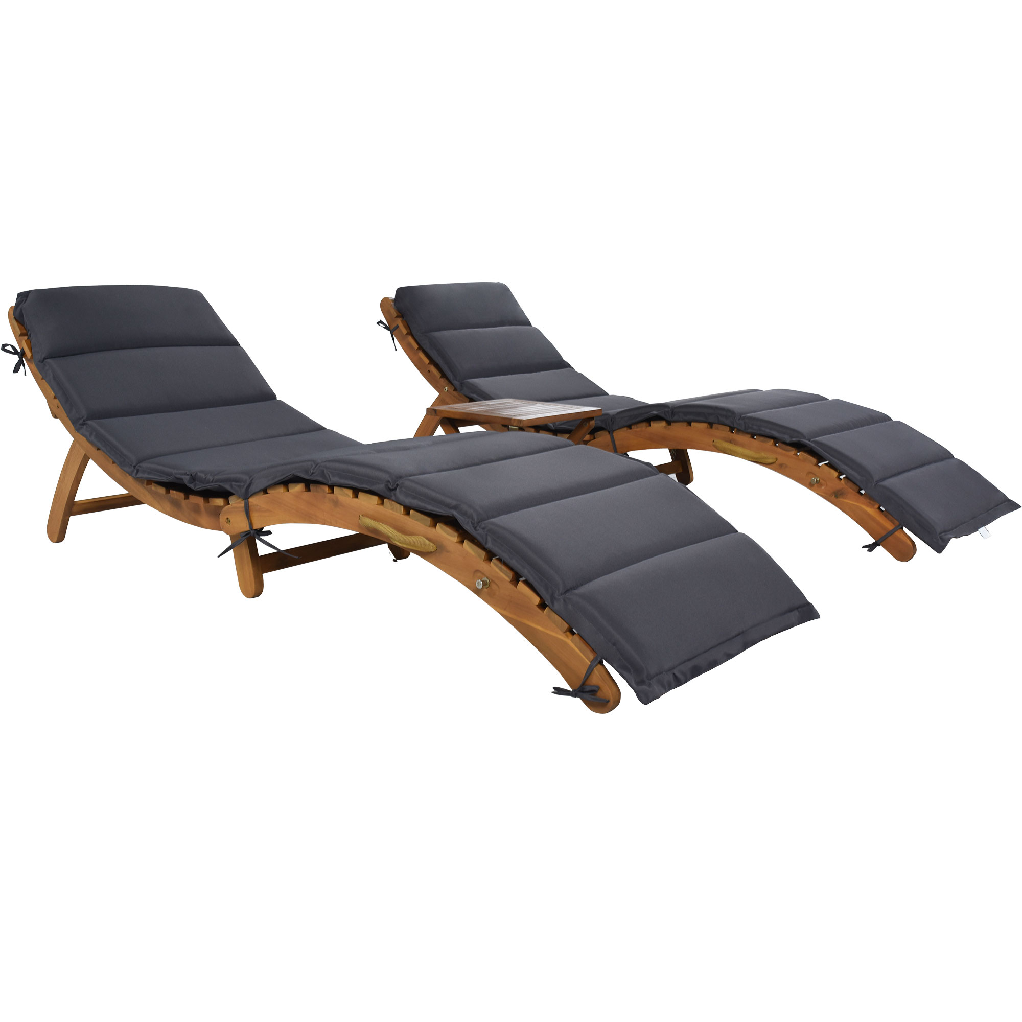 Wood Chaise Lounge with Cushion and Table - WF285057AAE